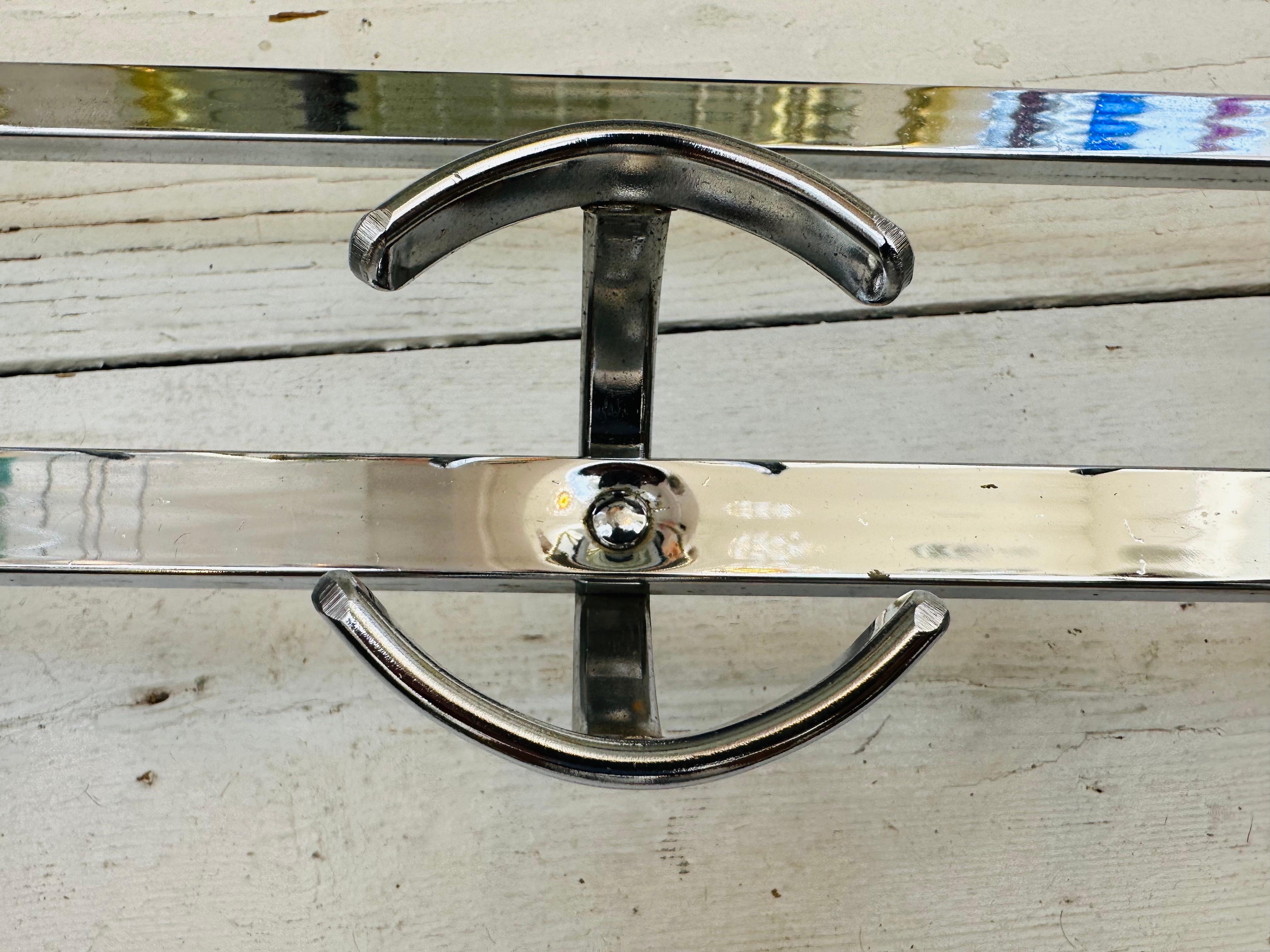 1960s Vintage French Chrome & Grey Coated Metal Wall Hanging Hat And Coat Rack For Sale 4
