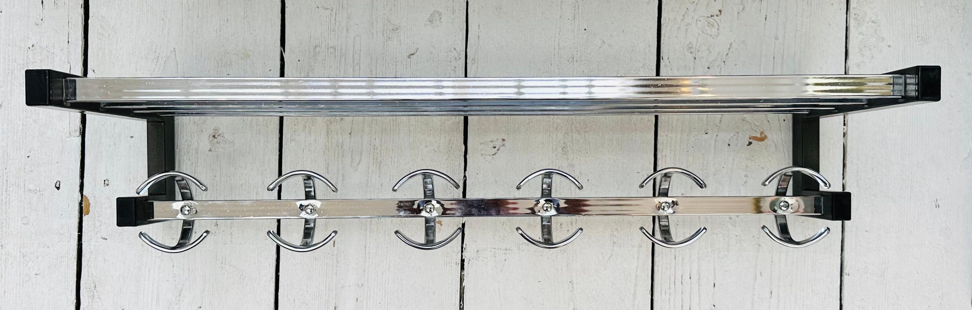 Mid-Century Modern 1960s Vintage French Chrome & Grey Coated Metal Wall Hanging Hat And Coat Rack For Sale