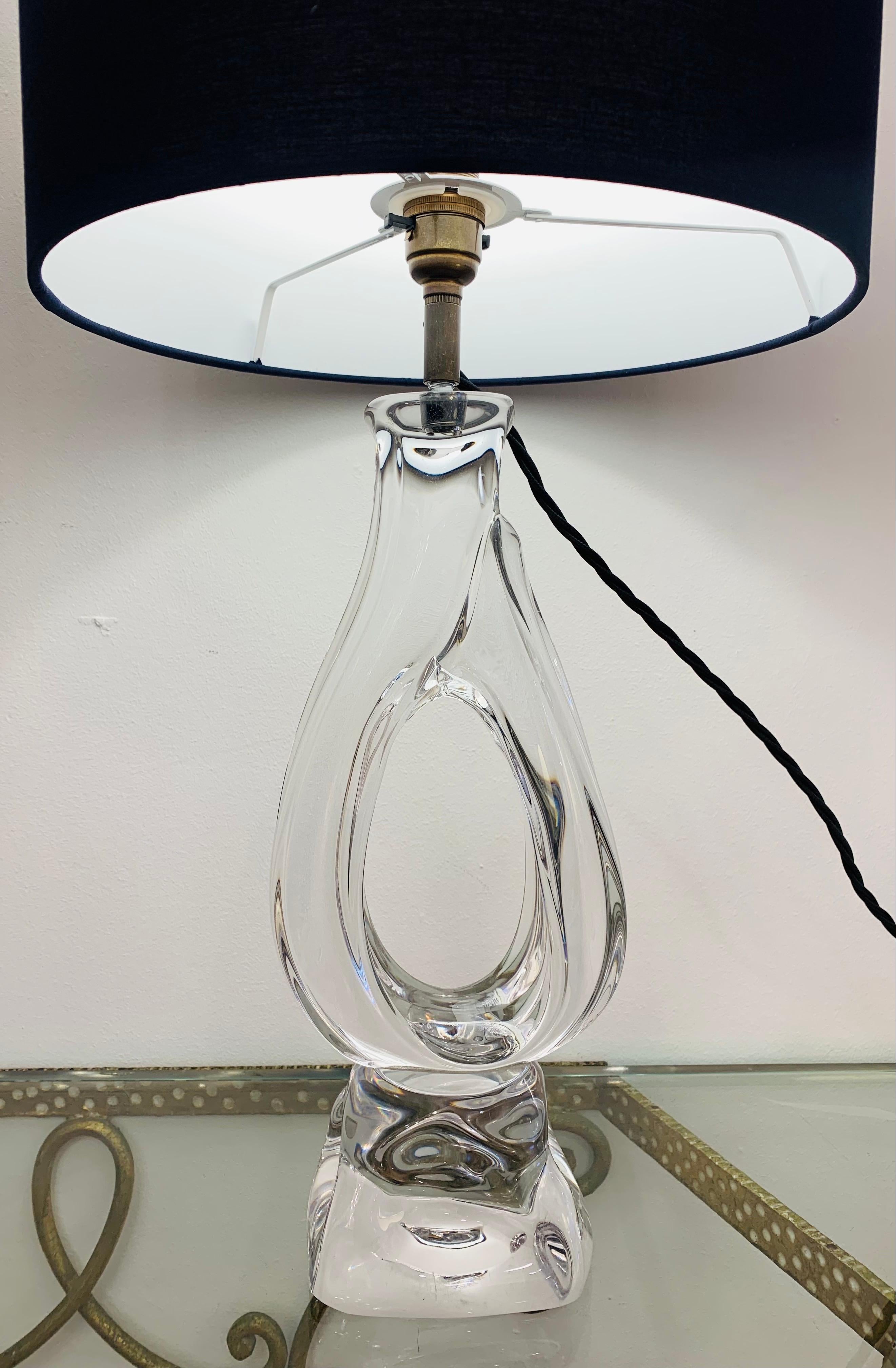 1960s Vintage French Daum Crystal Glass Table Lamp, Lynx Model 73, Signed For Sale 8