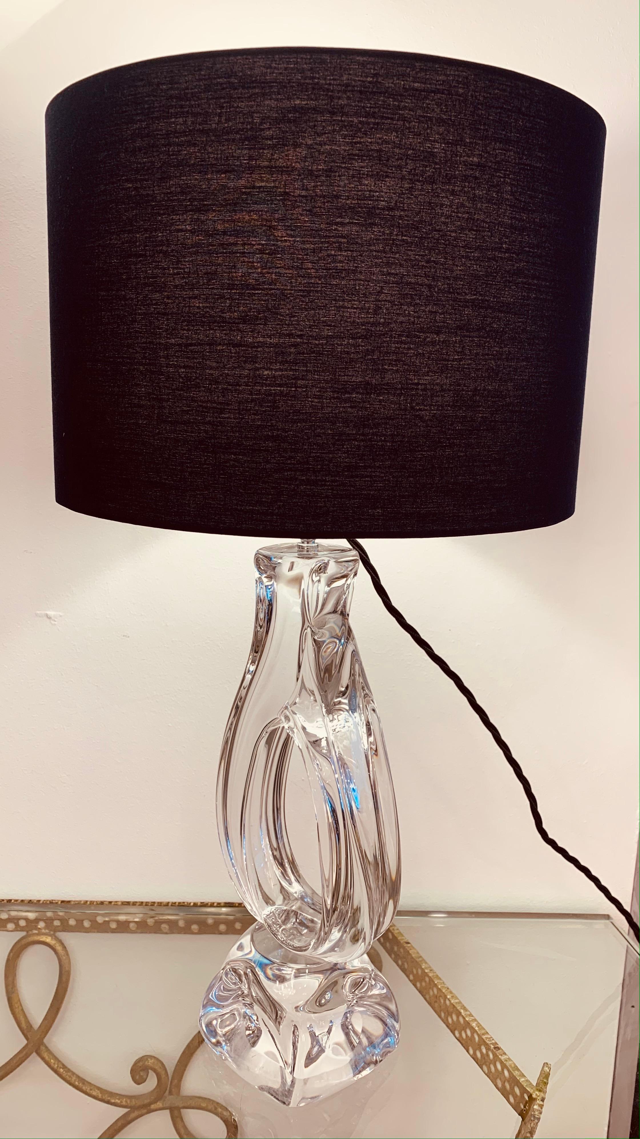 1960s Vintage French Daum Crystal Glass Table Lamp, Lynx Model 73, Signed In Good Condition For Sale In London, GB