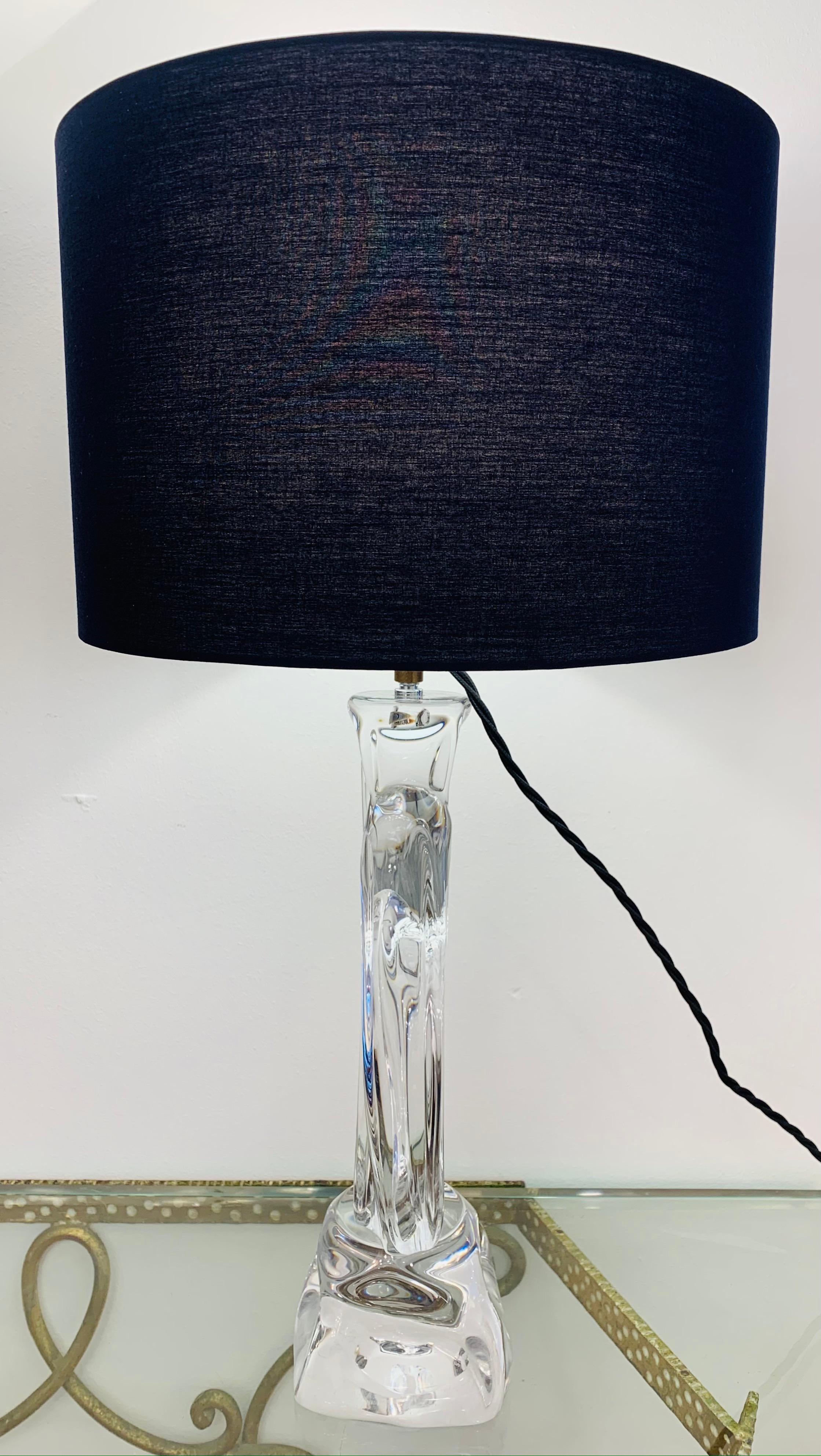 20th Century 1960s Vintage French Daum Crystal Glass Table Lamp, Lynx Model 73, Signed For Sale
