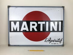 1960s Vintage French Enamel Metal Martini L' Aperitif Advertising Sign