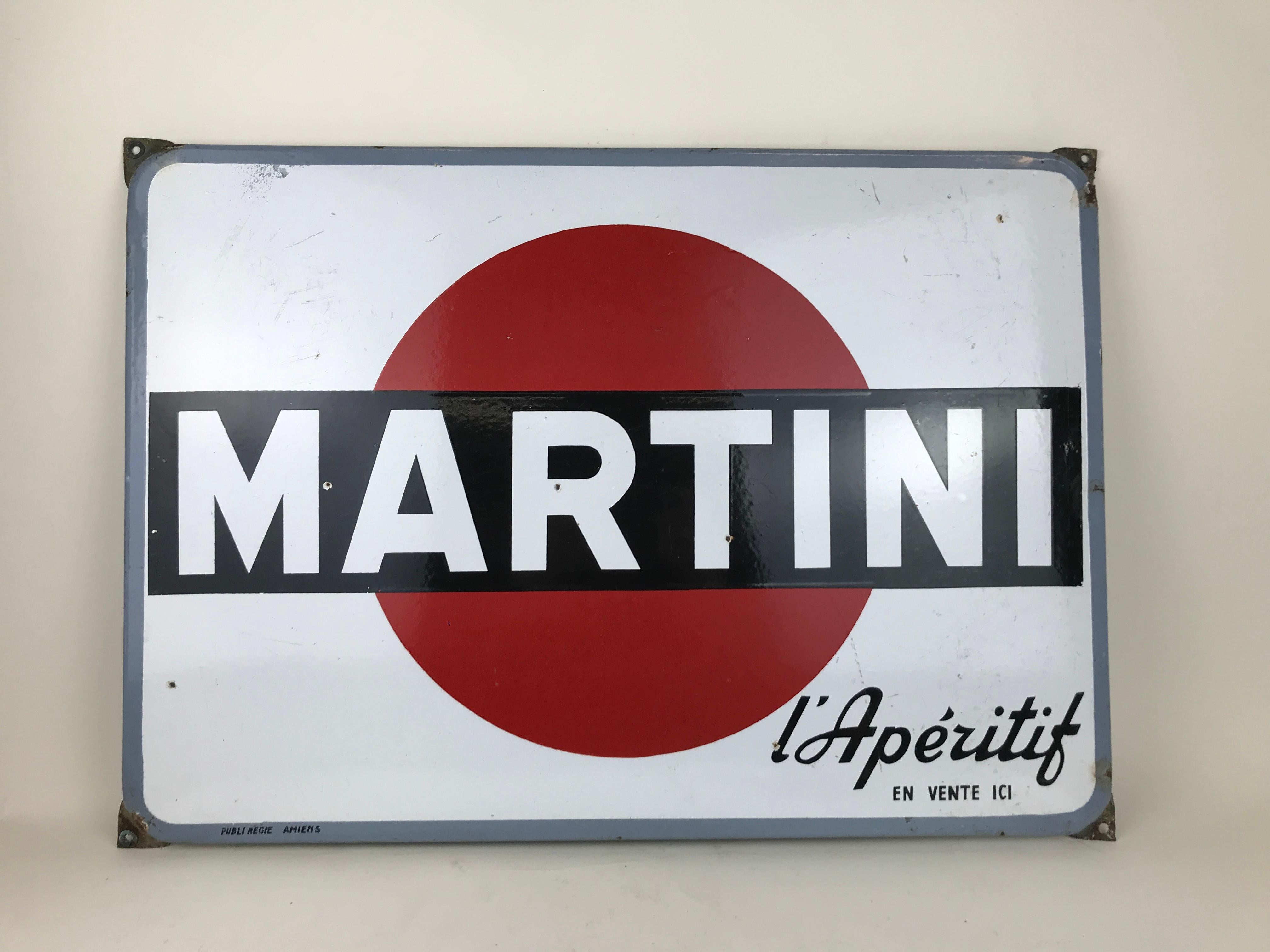 Mid-Century Modern 1960s Vintage French Enamel Metal Martini L' Aperitif Advertising Sign For Sale