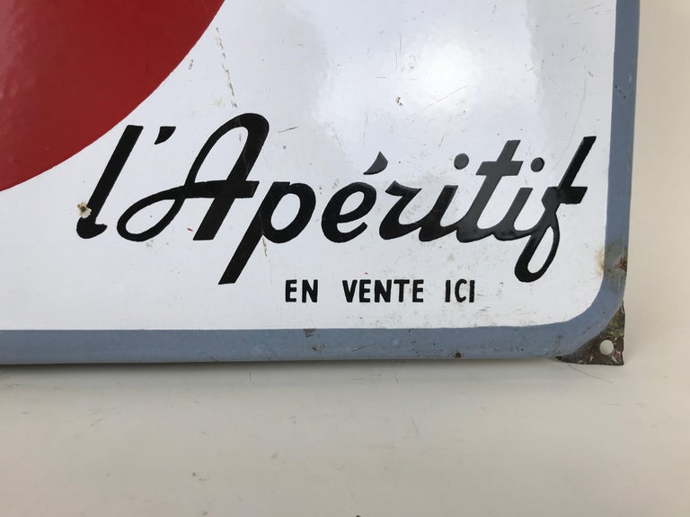Mid-20th Century 1960s Vintage French Enamel Metal Martini L' Aperitif Advertising Sign For Sale