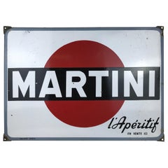 1960s Vintage French Enamel Metal Martini L' Aperitif Advertising Sign