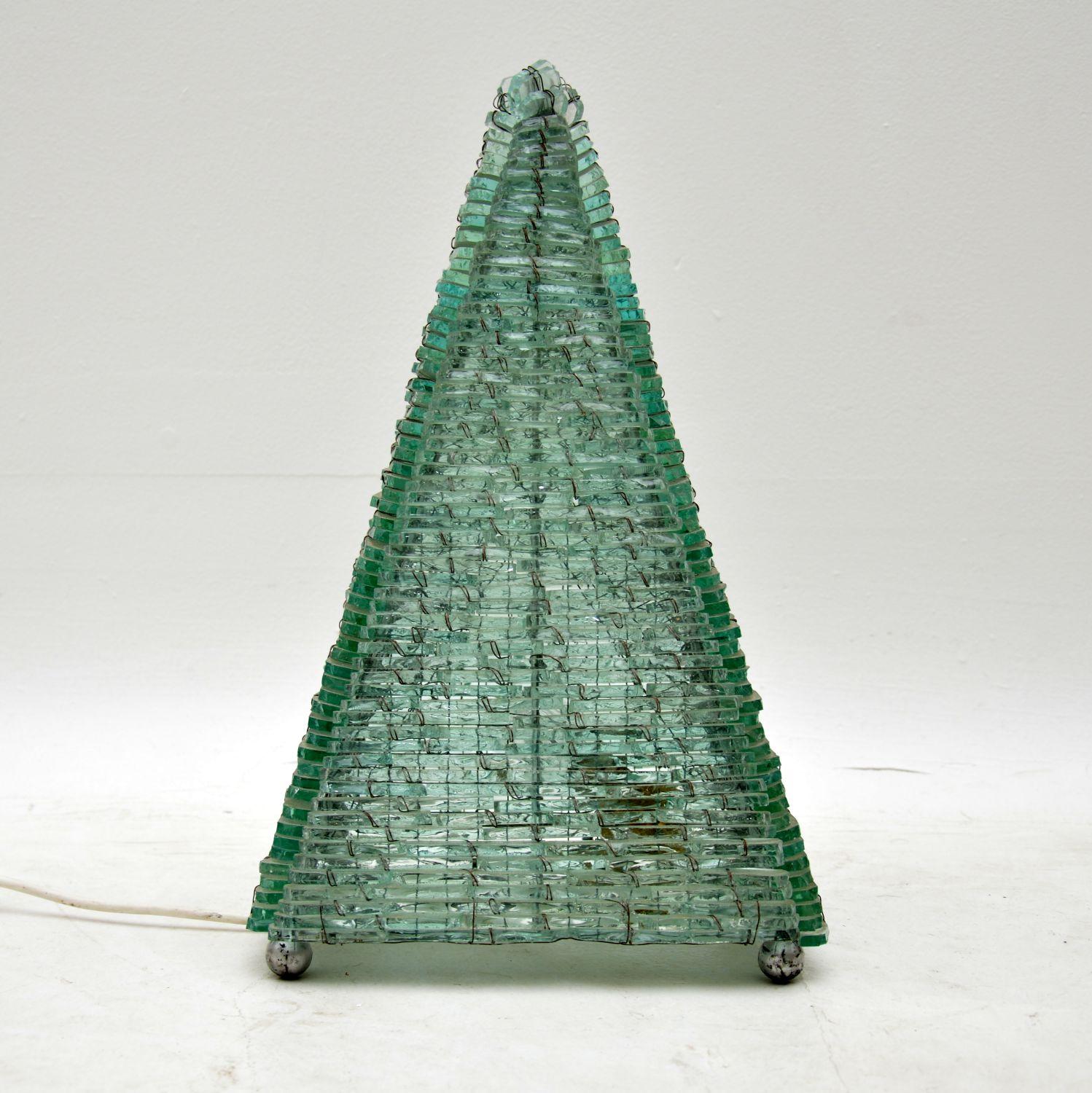 Mid-Century Modern 1960s Vintage French Glass Pyramid Table Lamp