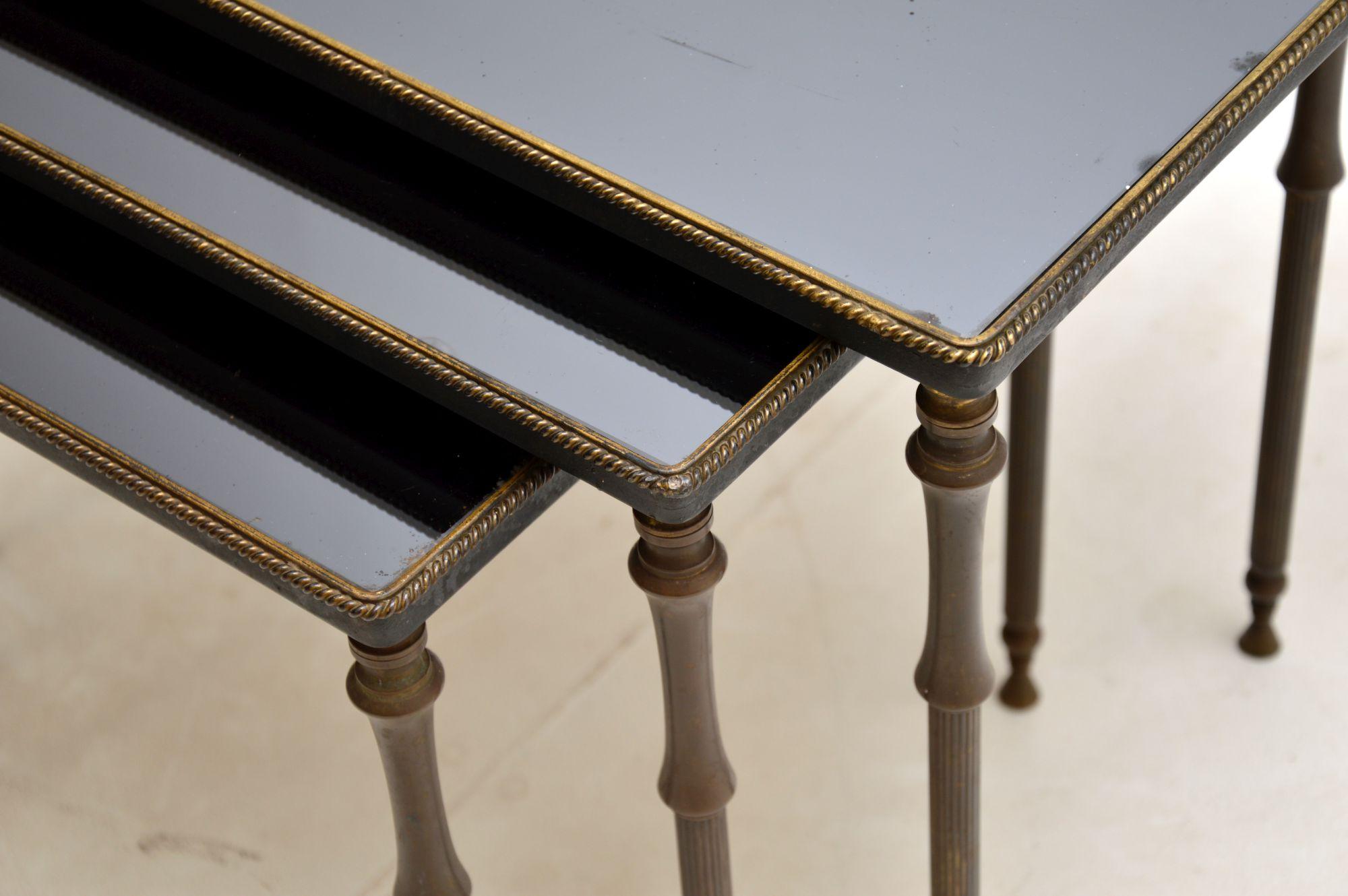 1960s Vintage French Mirrored Brass Nest of Tables For Sale 6