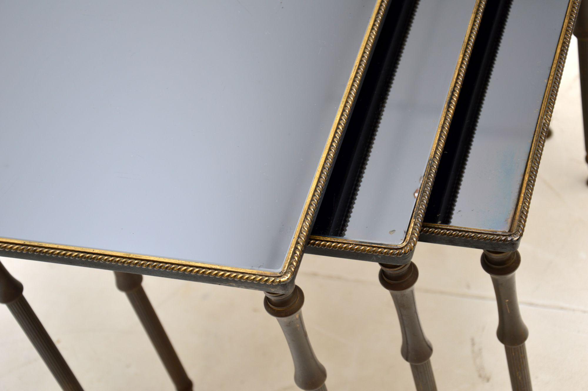 1960s Vintage French Mirrored Brass Nest of Tables For Sale 7