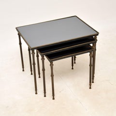 1960s Vintage French Mirrored Brass Nest of Tables