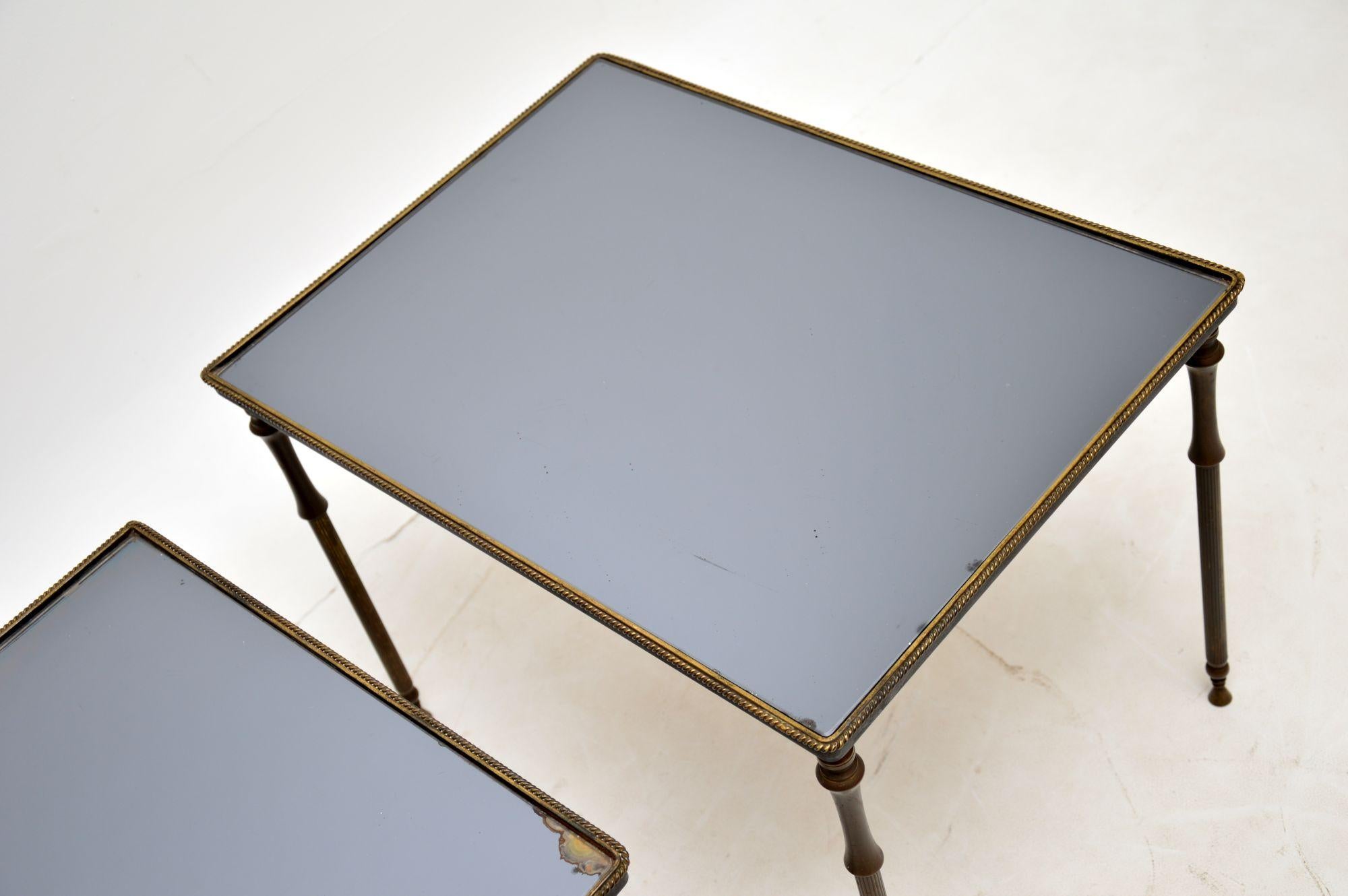 1960s Vintage French Mirrored Brass Nest of Tables For Sale 1