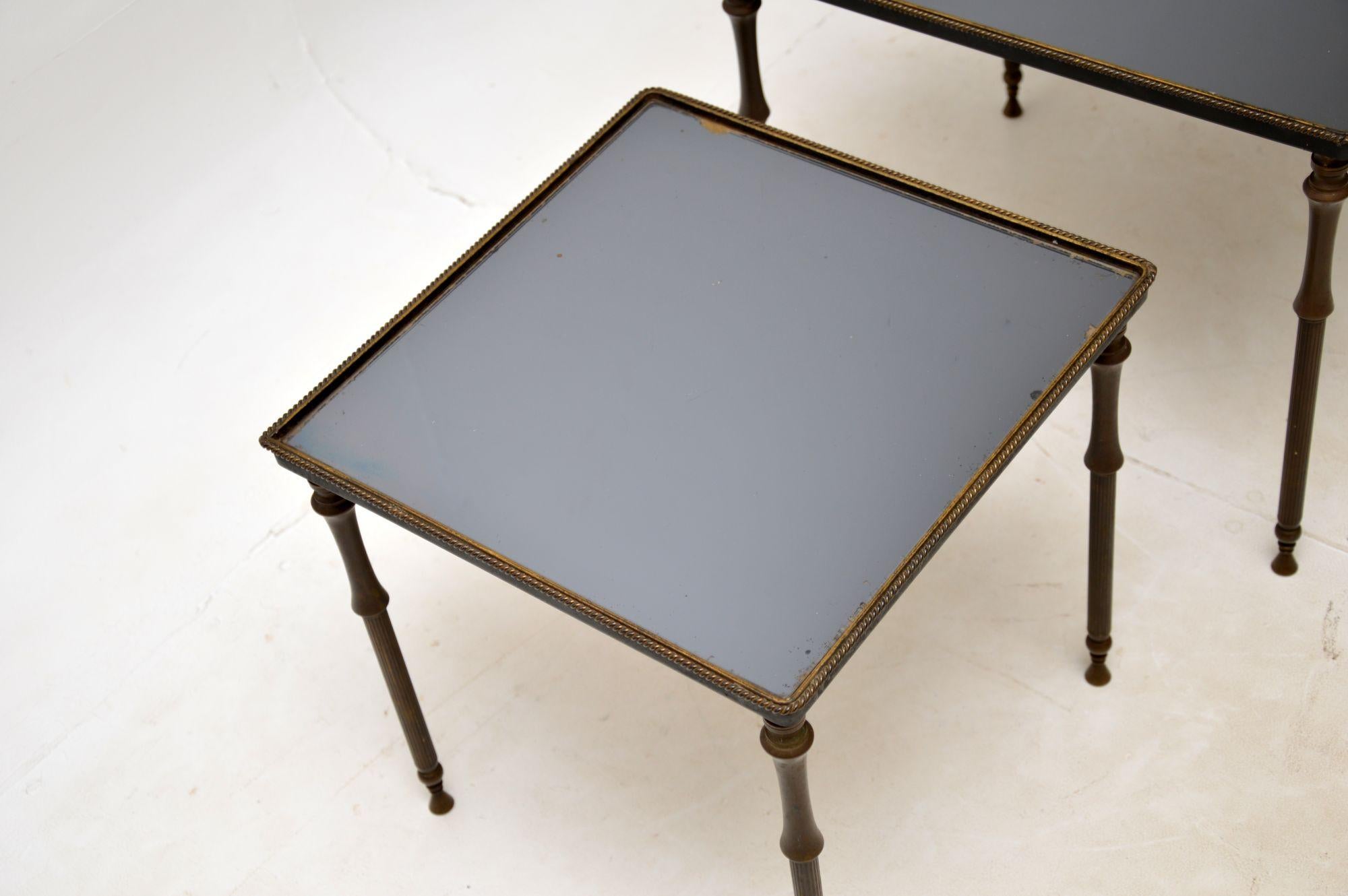 1960s Vintage French Mirrored Brass Nest of Tables For Sale 3