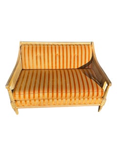 1960s Vintage French Provincial Settee Sofa in Cane and Wood