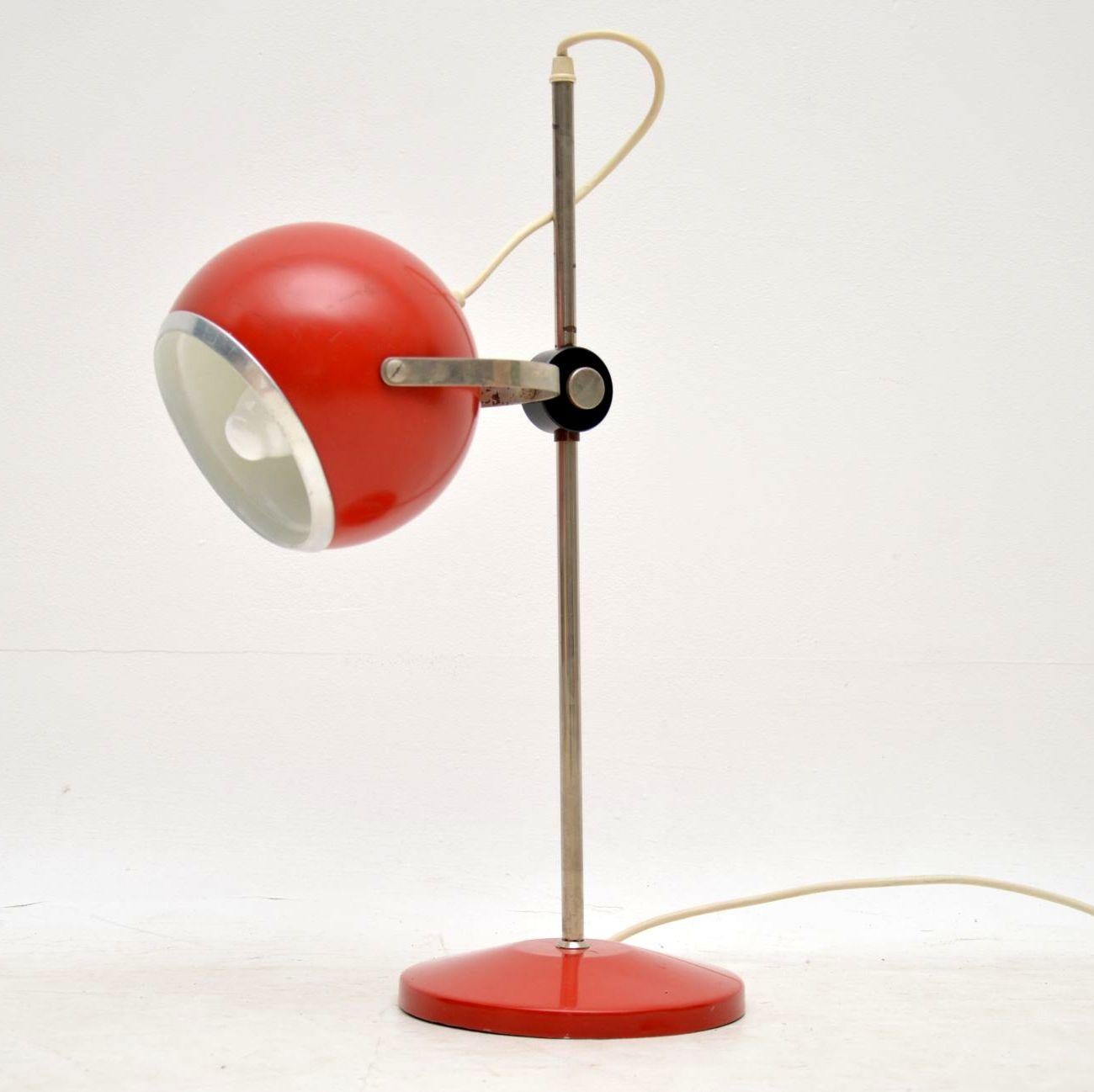 A lovely vintage desk or table lamp made in France, this dates from the 1960s. It’s made from steel, painted red on the shade and base. There is some minor surface wear here and there, seen in the images, this has been re-wired and PAT tested for