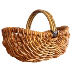Cesta vintage francesa de mimbre grueso de los años 60