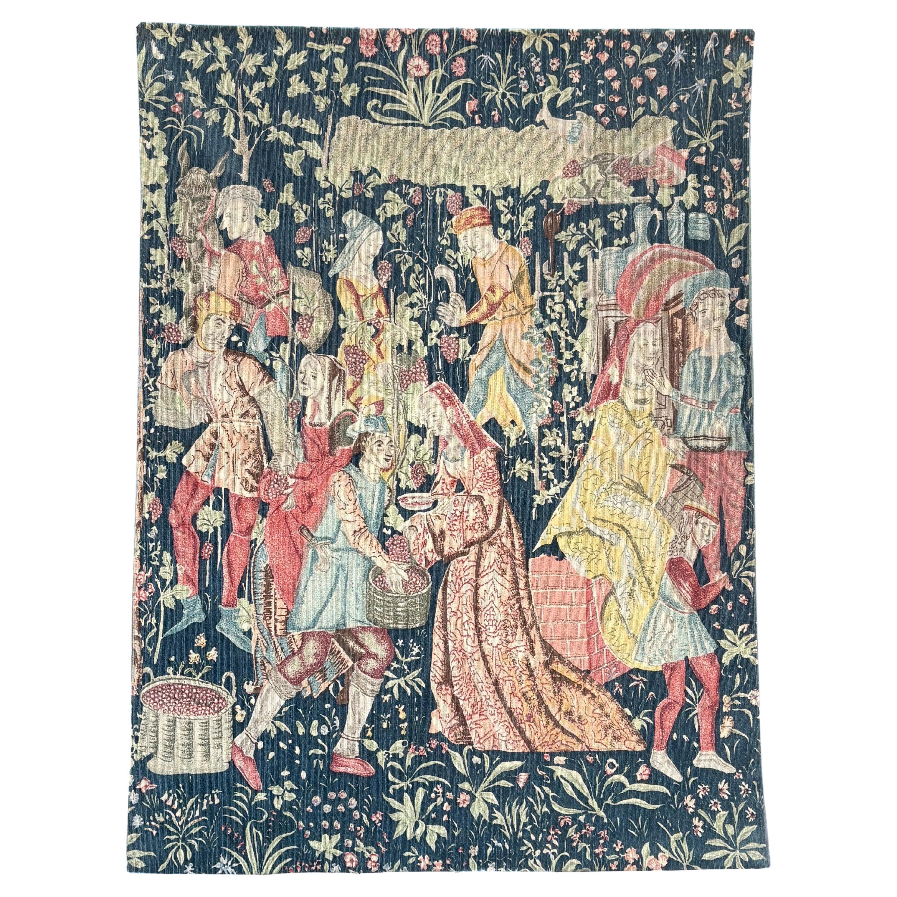 1960s Vintage French Wall Tapestry of Wine Harvest Scene by JP Paris Gobelin