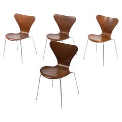 1960's Vintage Fritz Hansen Set of 4 Teak Arne Jacobsen Series 7 Dining Chairs