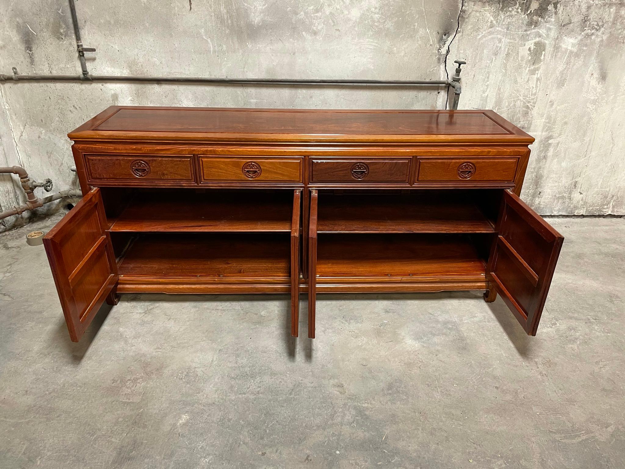 1960s Vintage George Zee Solid Teak Hollywood Regency Buffet Credenza 3