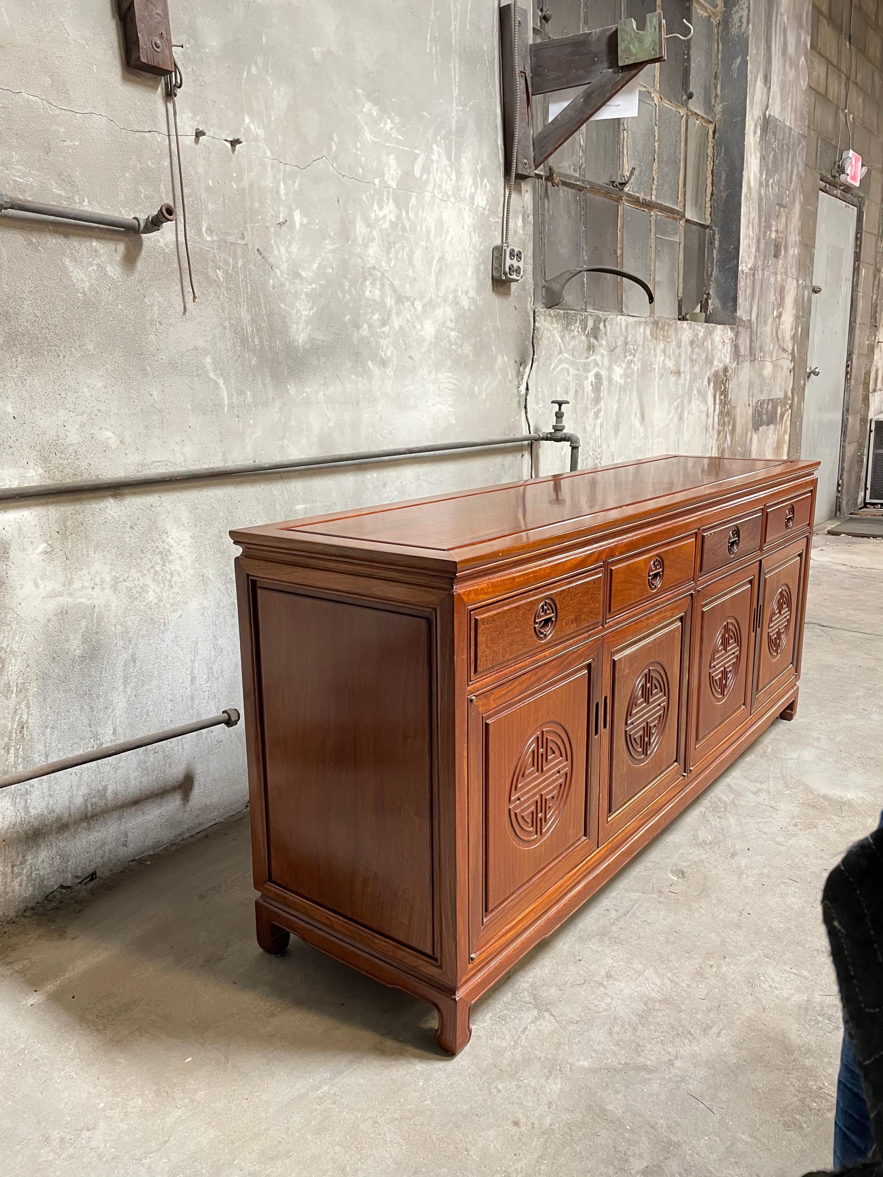 Ming 1960s Vintage George Zee Solid Teak Hollywood Regency Buffet Credenza