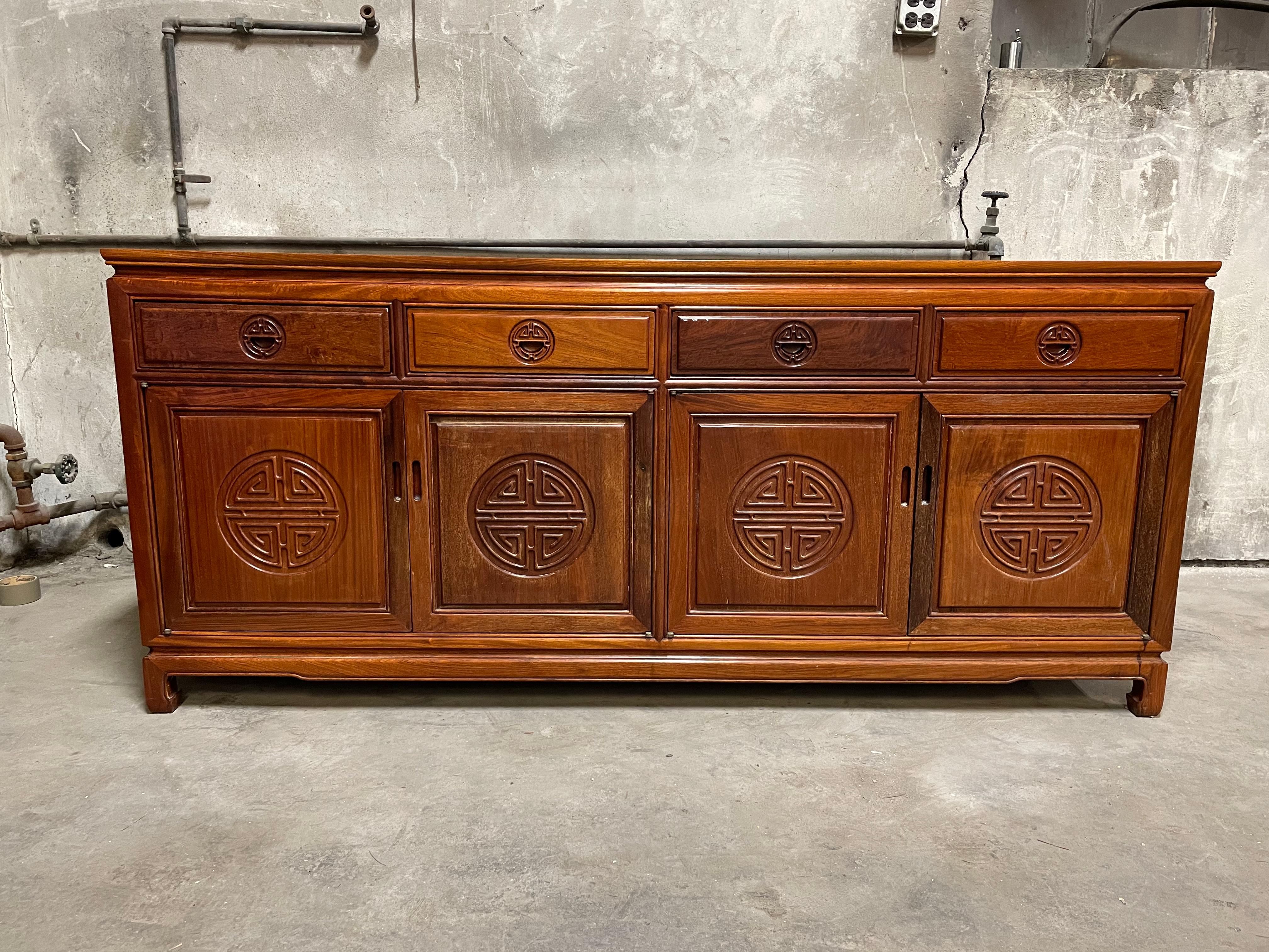 1960s Vintage George Zee Solid Teak Hollywood Regency Buffet Credenza 1