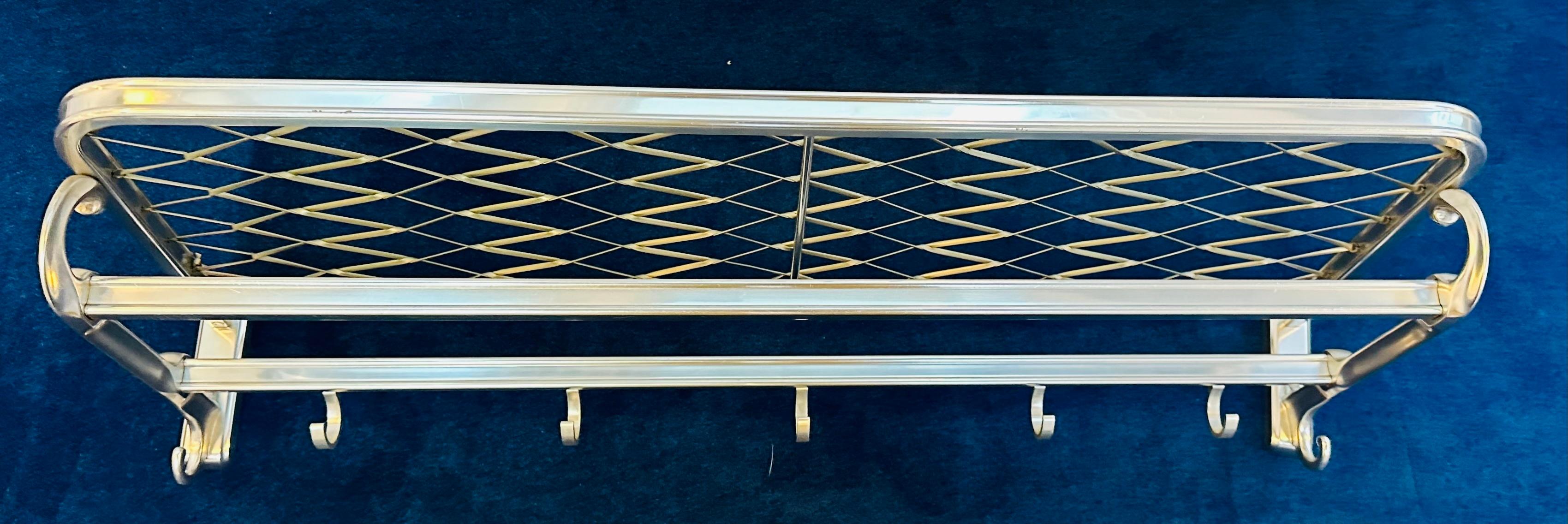 Dyed 1960s Vintage German Aluminium Silver Train Wall Hanging Coat Hat Luggage Rack For Sale