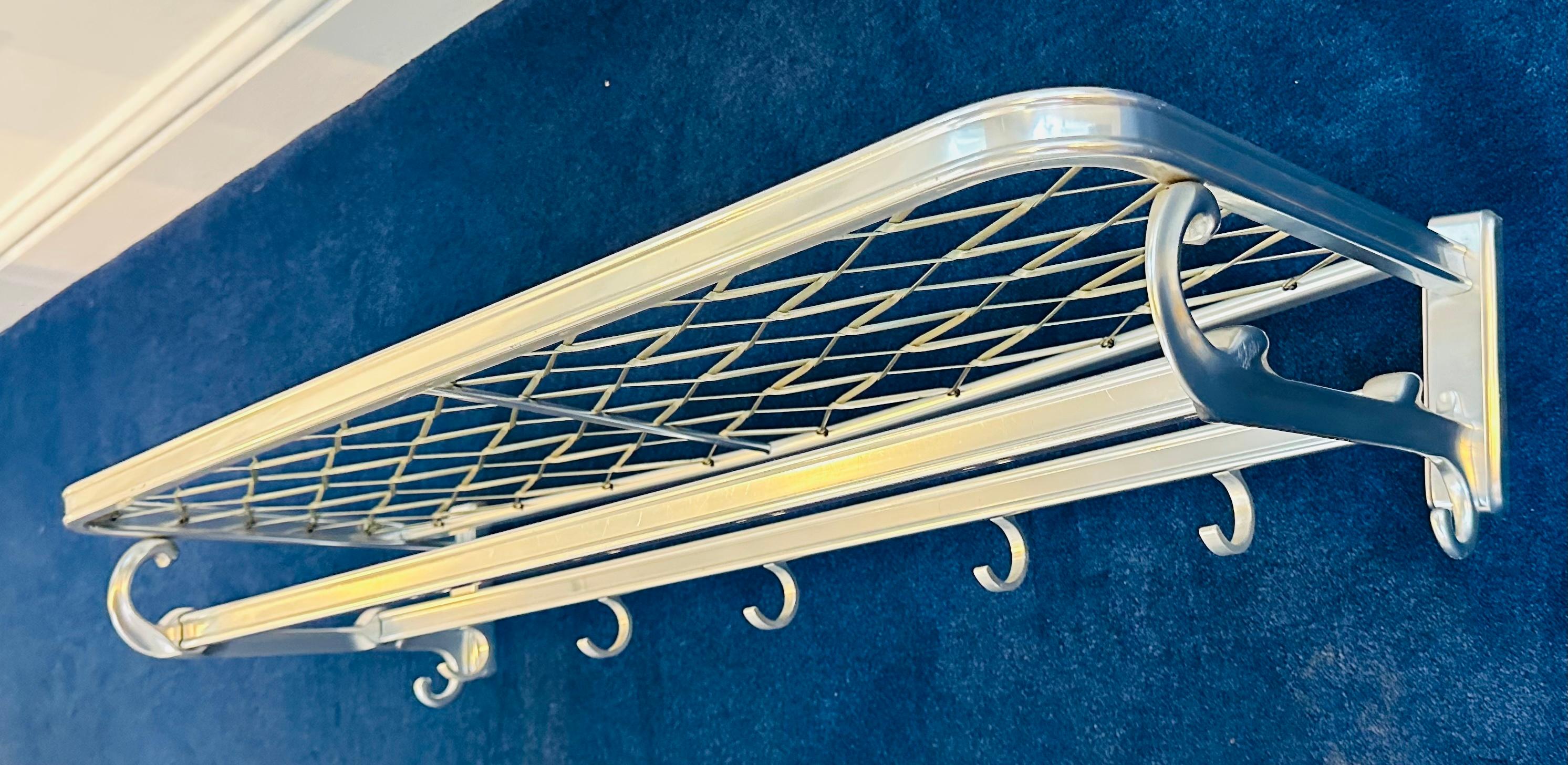 1960s Vintage German Aluminium Silver Train Wall Hanging Coat Hat Luggage Rack For Sale 2