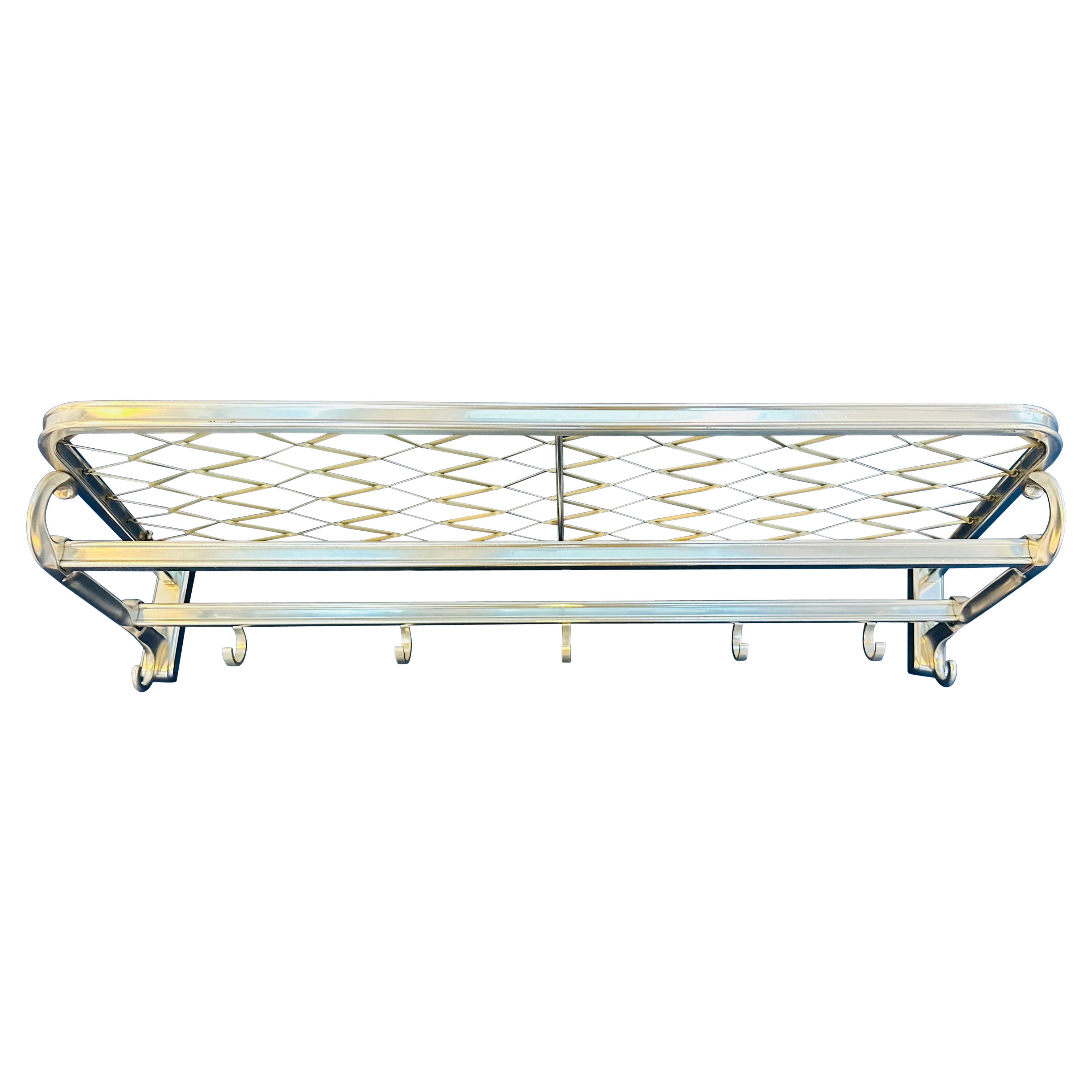 1960s Vintage German Aluminium Silver Train Wall Hanging Coat Hat Luggage Rack