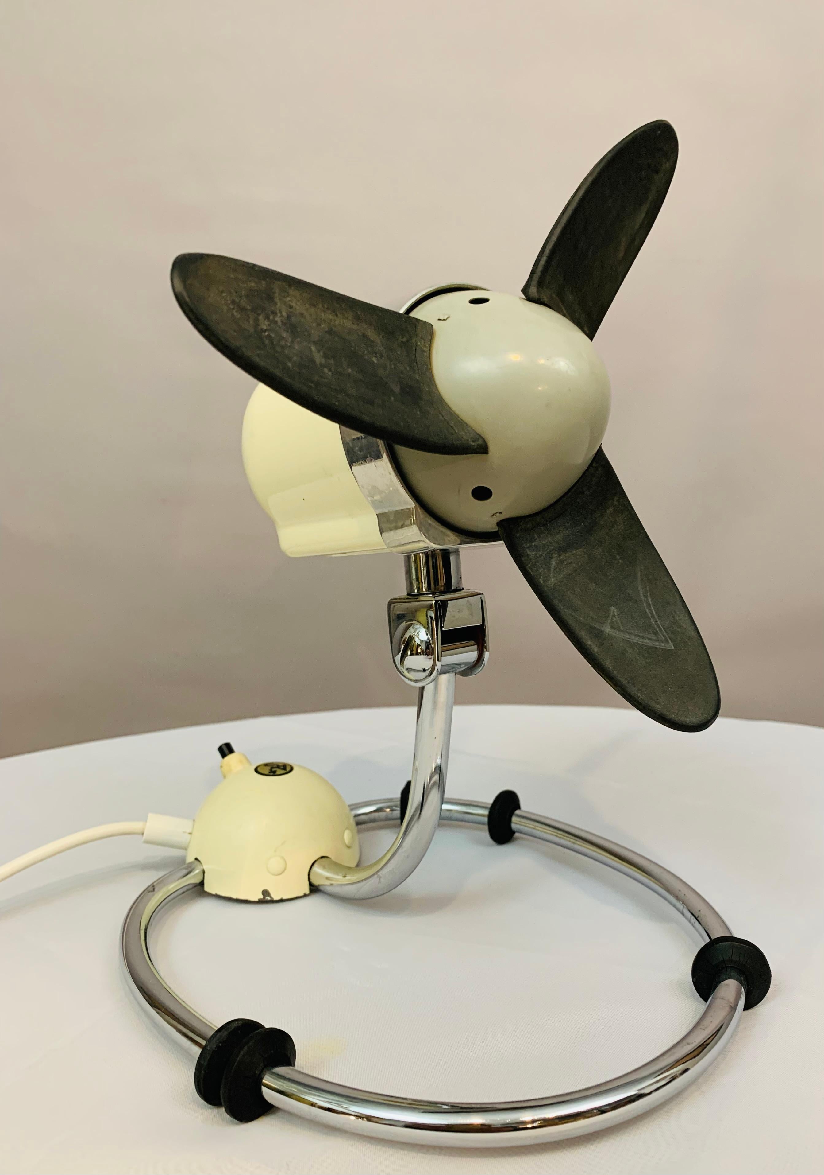 Enameled 1960s Vintage German AS Industrial Directional Chrome Rubber & Metal Desk Fan
