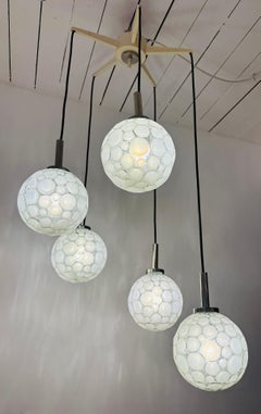 1960s Vintage German Five Frosted Glass Globe Cascading Ceiling Light by Graewe