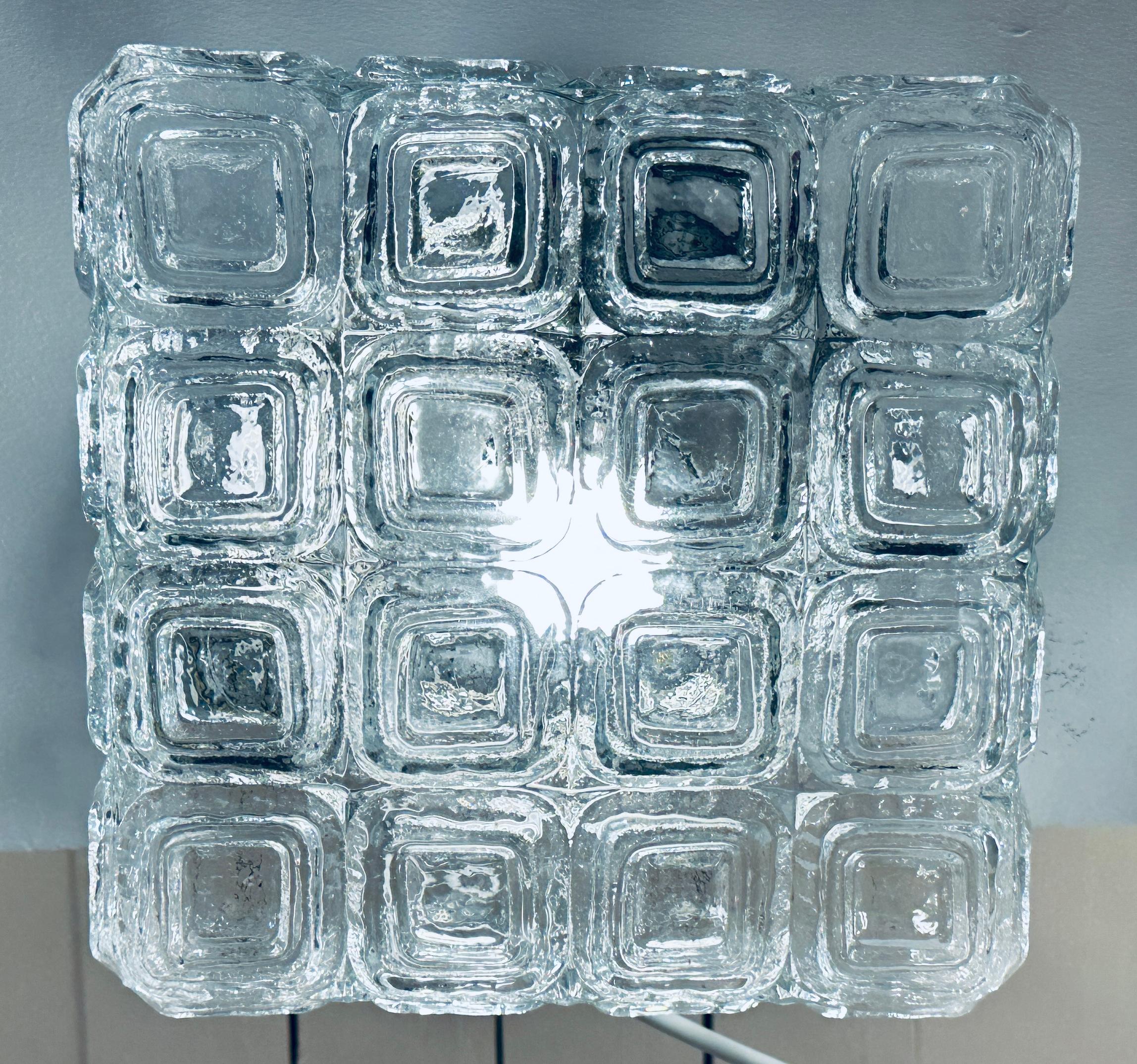 1960s Vintage German WILA Geometric Clear Glass Flush Mount or Wall Light For Sale 5