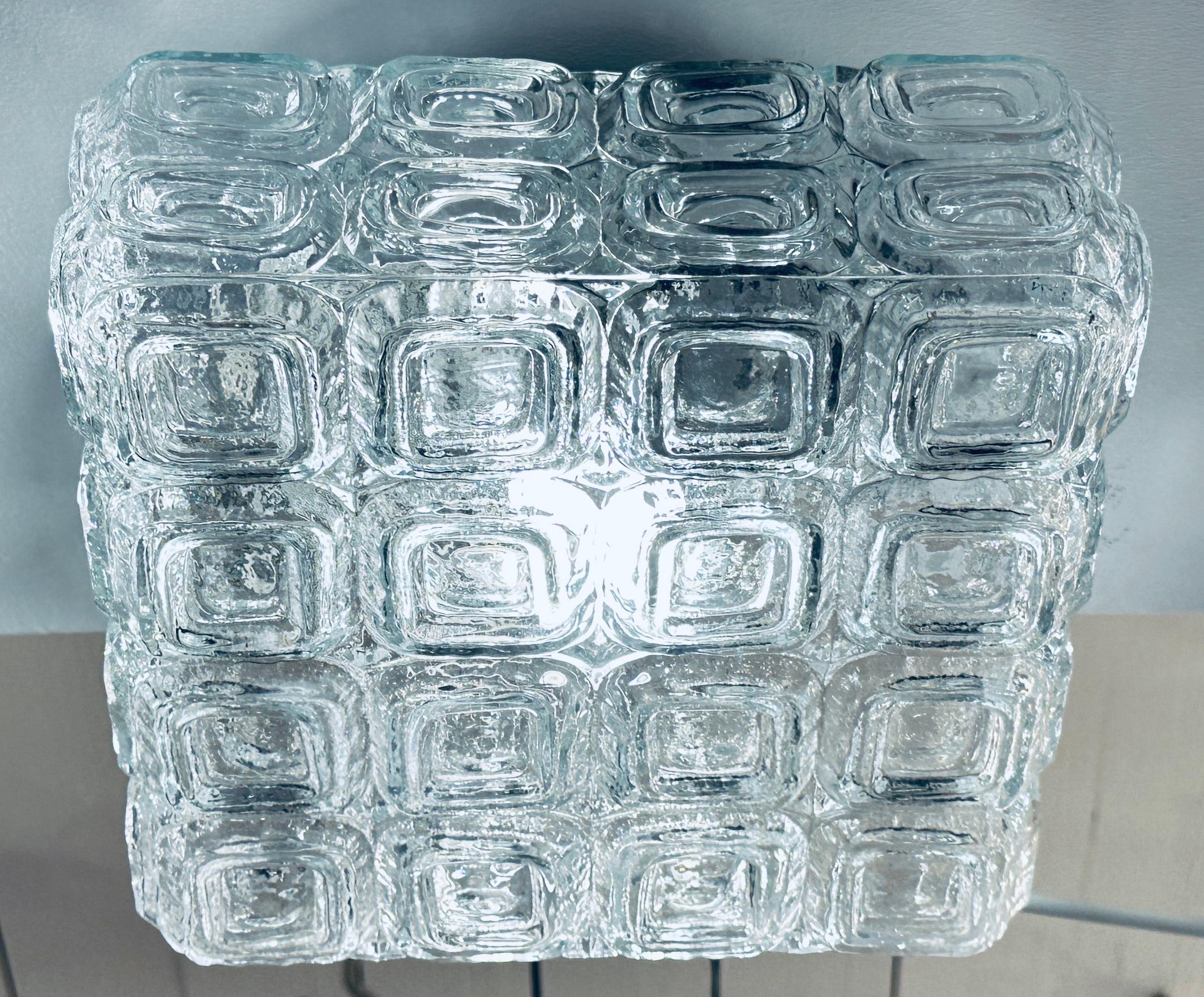 1960s Vintage German WILA Geometric Clear Glass Flush Mount or Wall Light For Sale 6