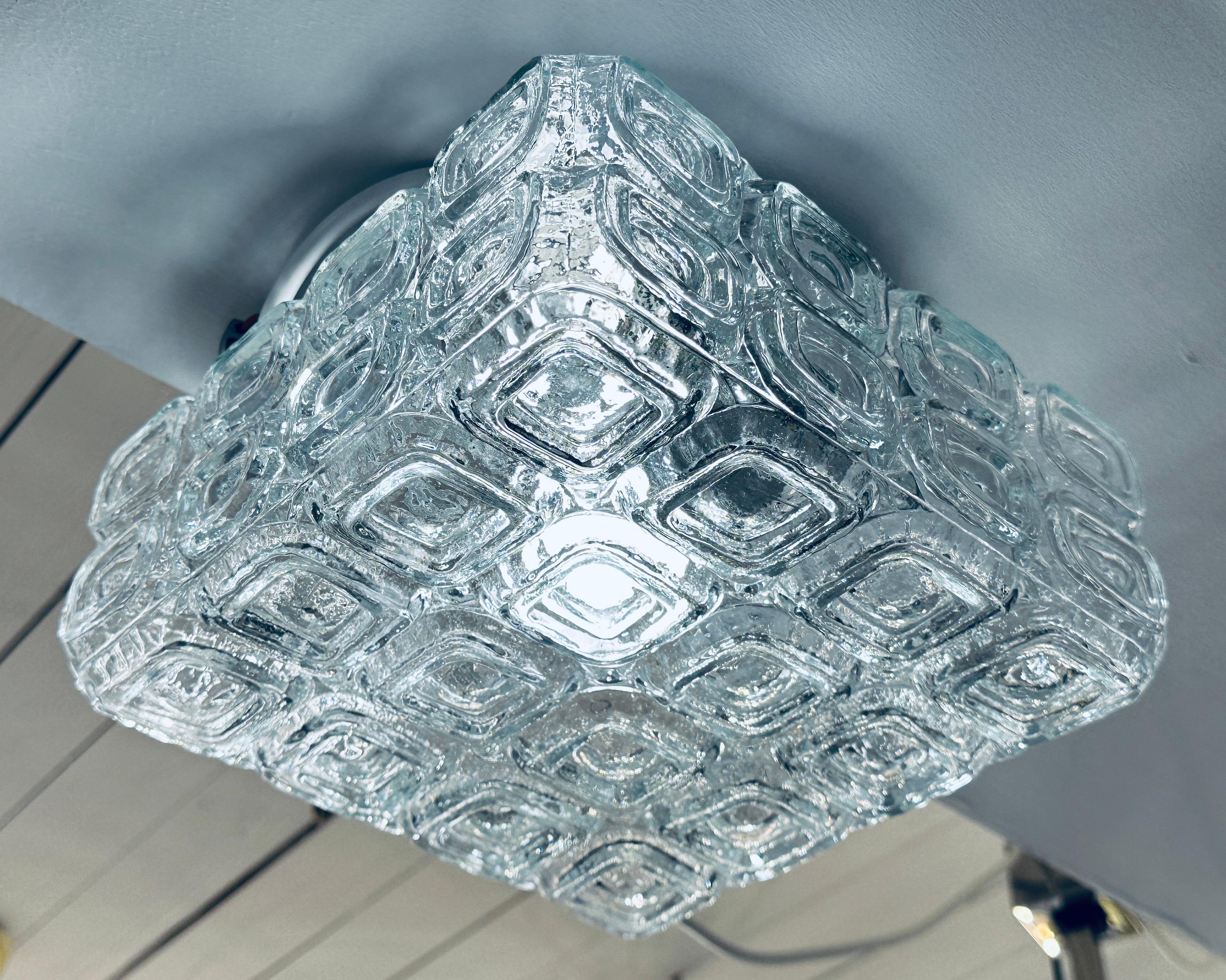 1960s Vintage German WILA Geometric Clear Glass Flush Mount or Wall Light For Sale 8