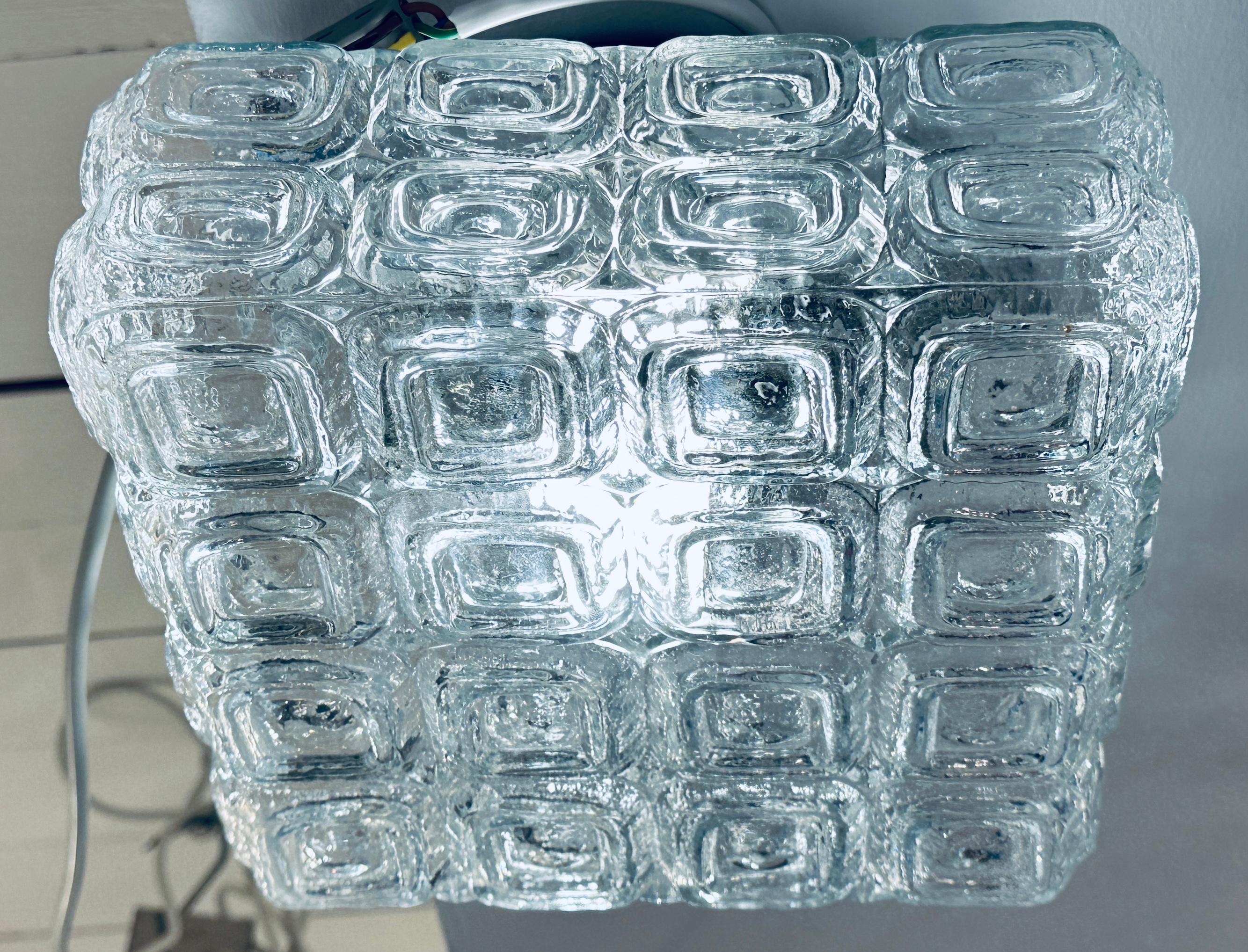 1960s Vintage German WILA Geometric Clear Glass Flush Mount or Wall Light For Sale 9