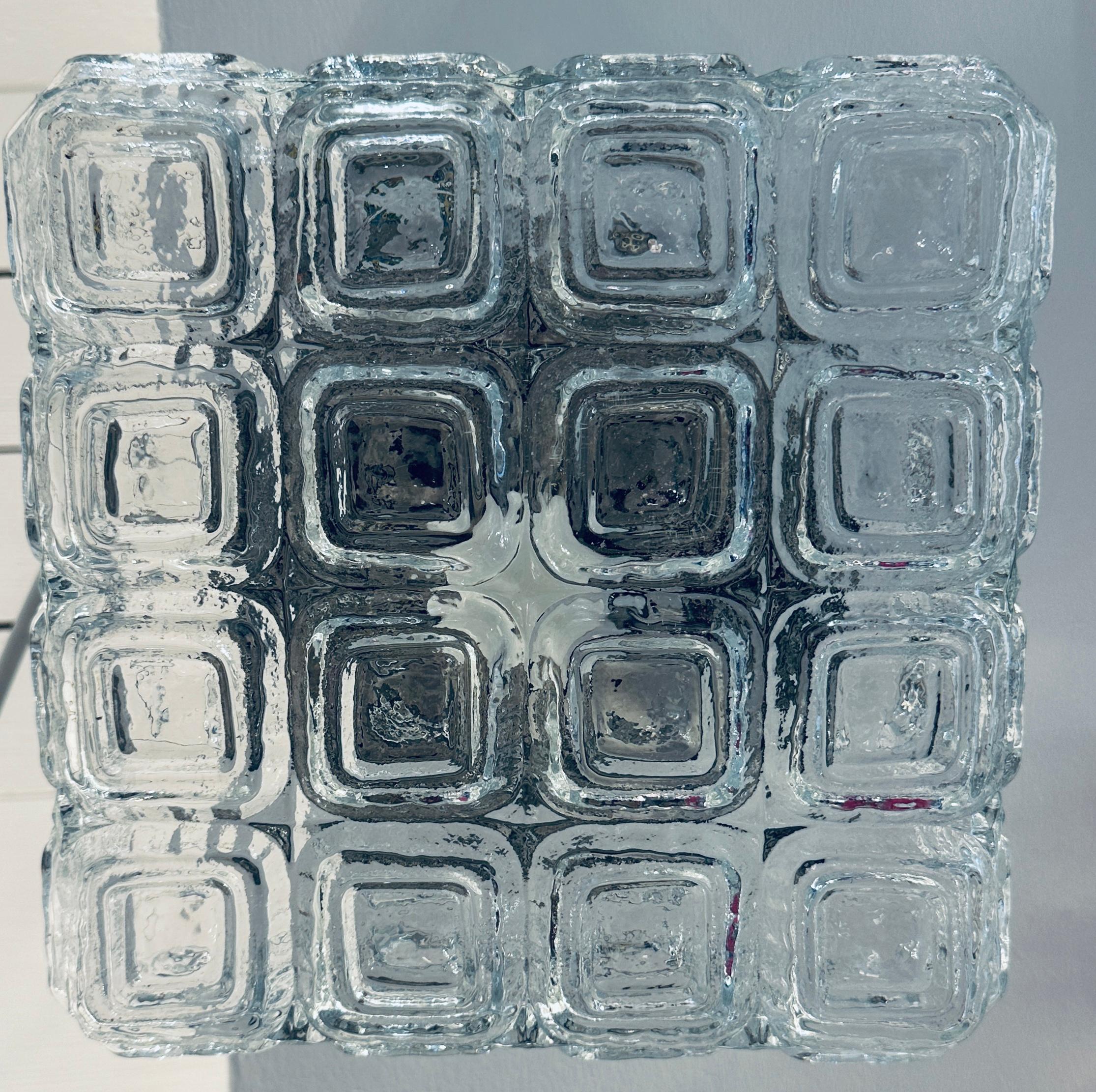 Mid-Century Modern 1960s Vintage German WILA Geometric Clear Glass Flush Mount or Wall Light For Sale