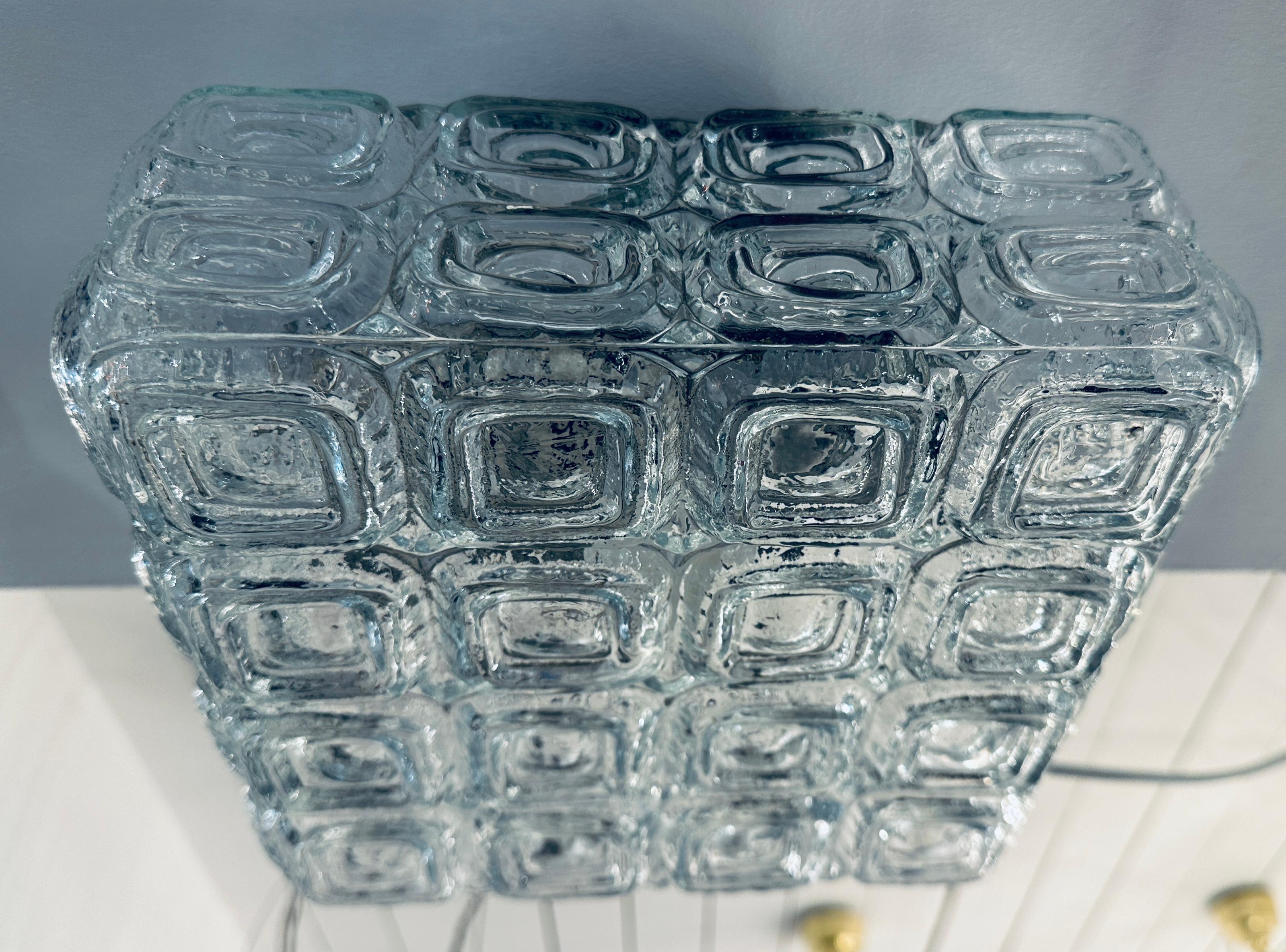 1960s Vintage German WILA Geometric Clear Glass Flush Mount or Wall Light In Good Condition For Sale In London, GB