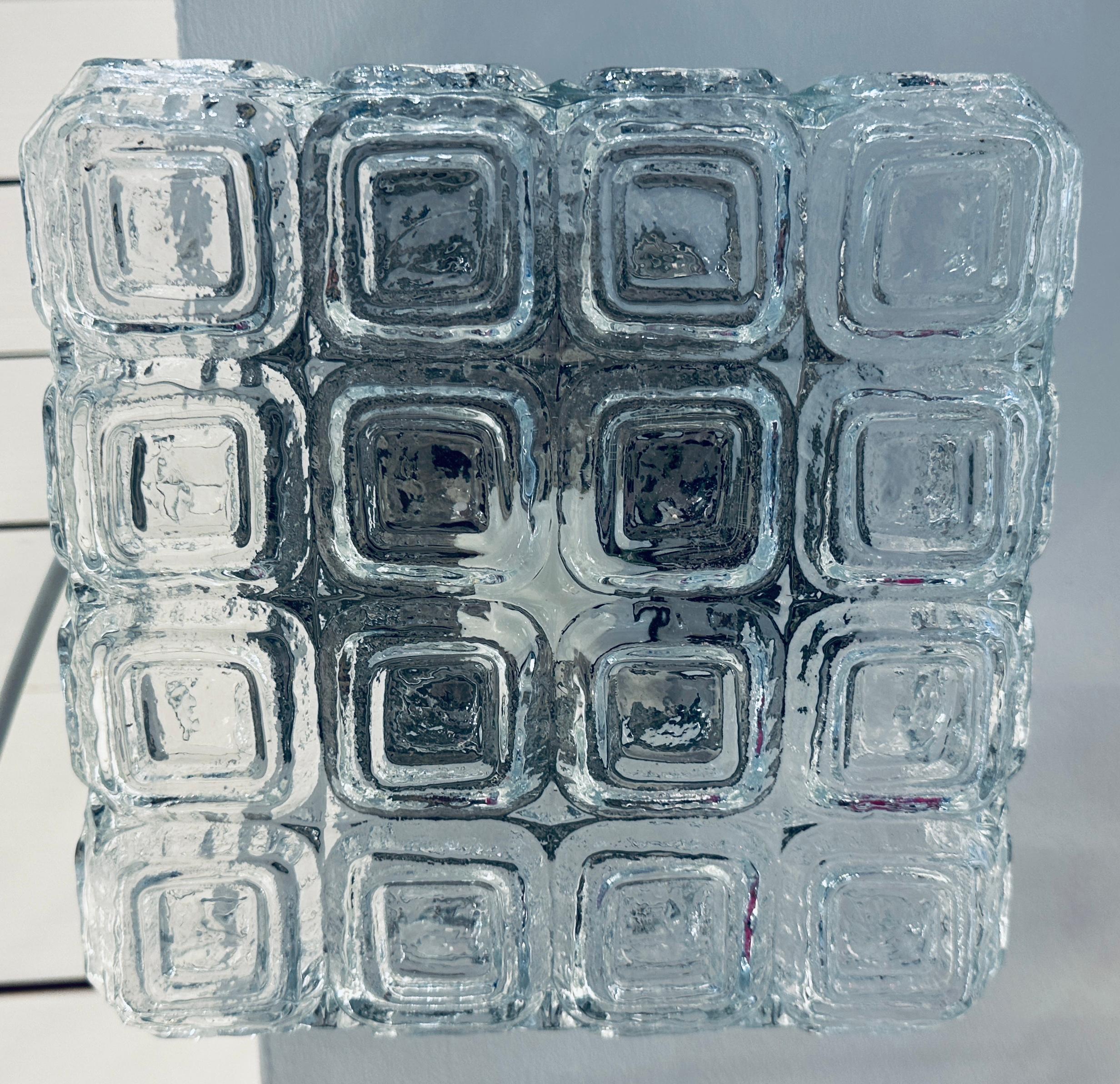 20th Century 1960s Vintage German WILA Geometric Clear Glass Flush Mount or Wall Light For Sale