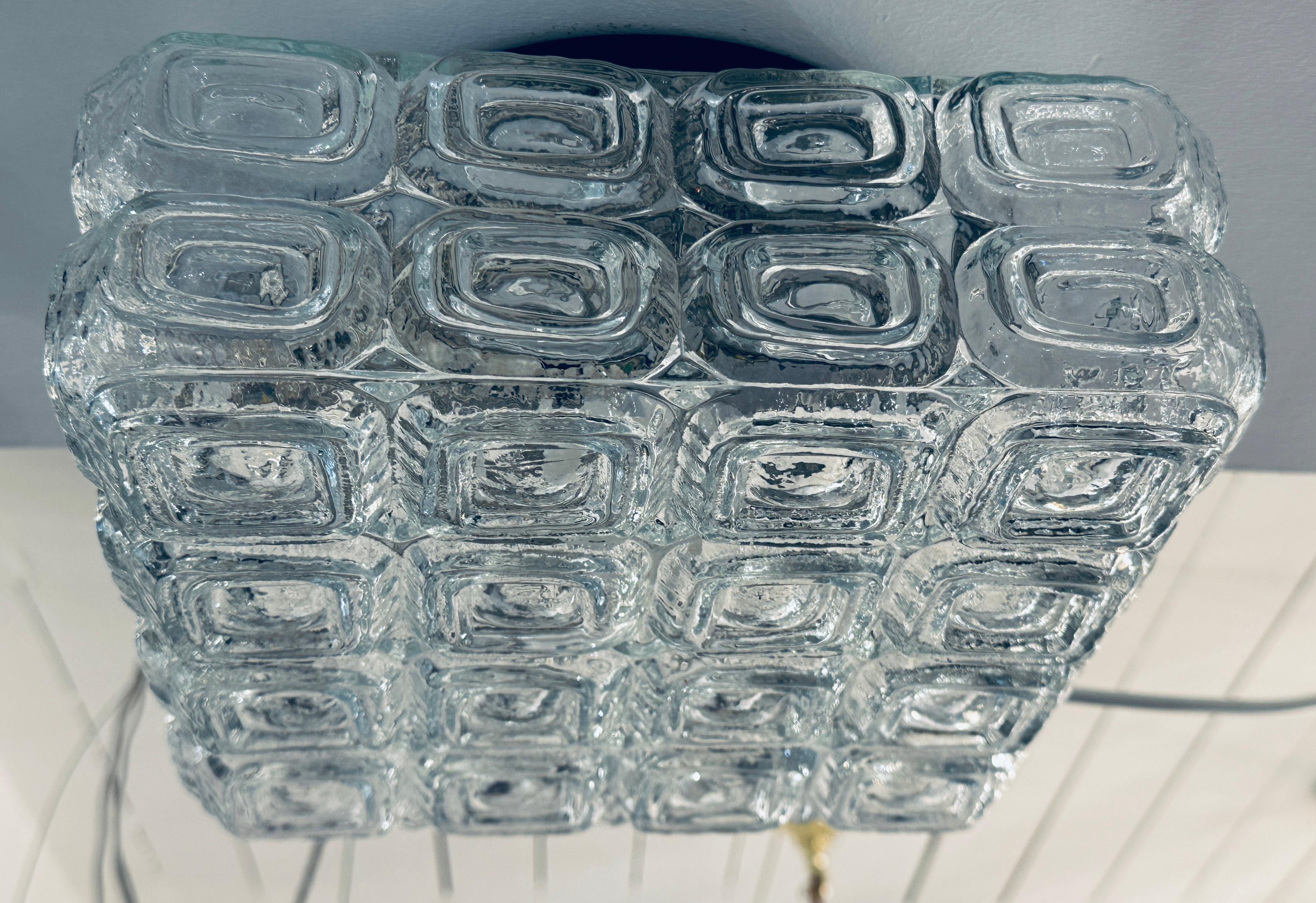Metal 1960s Vintage German WILA Geometric Clear Glass Flush Mount or Wall Light For Sale