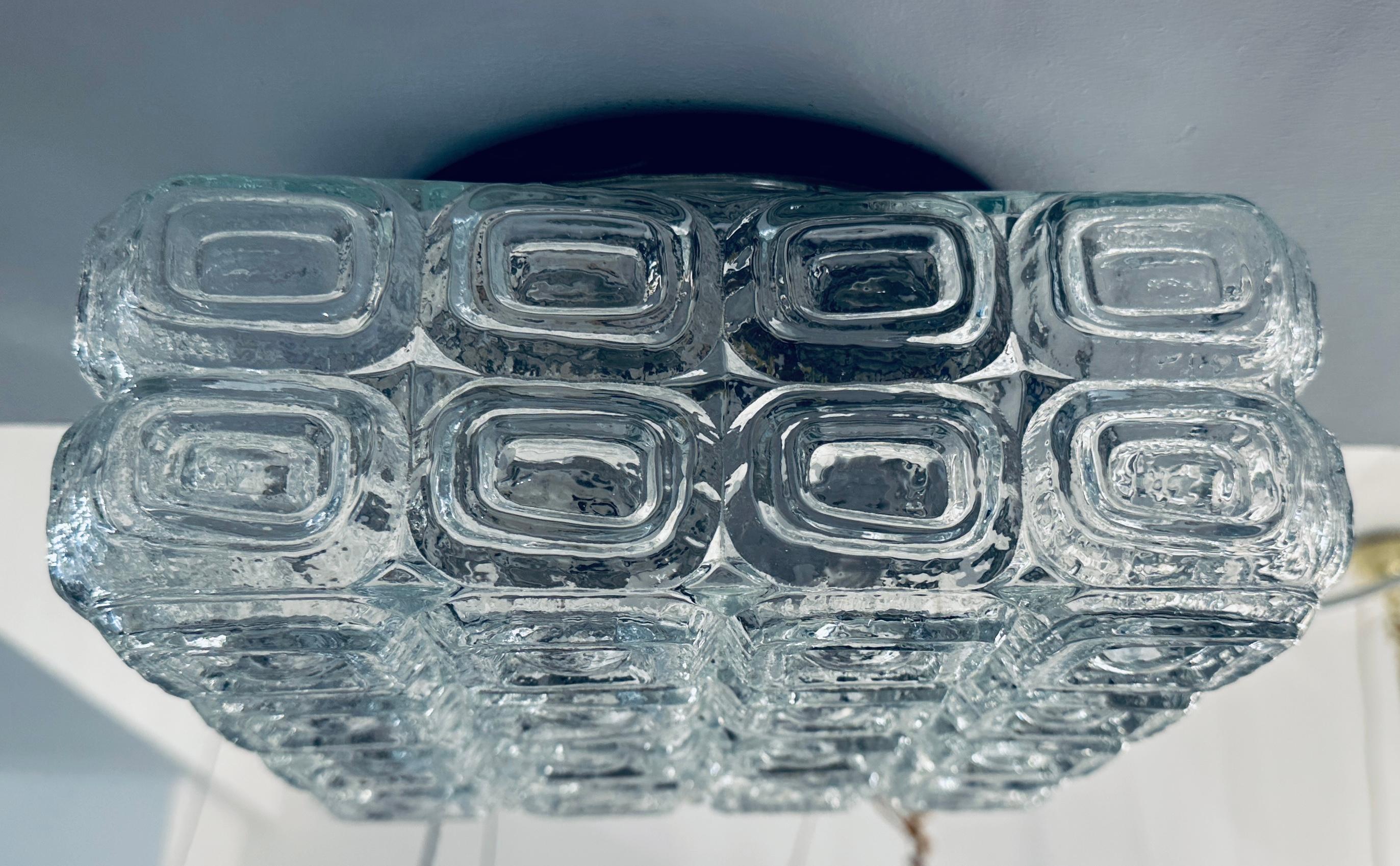 1960s Vintage German WILA Geometric Clear Glass Flush Mount or Wall Light For Sale 1