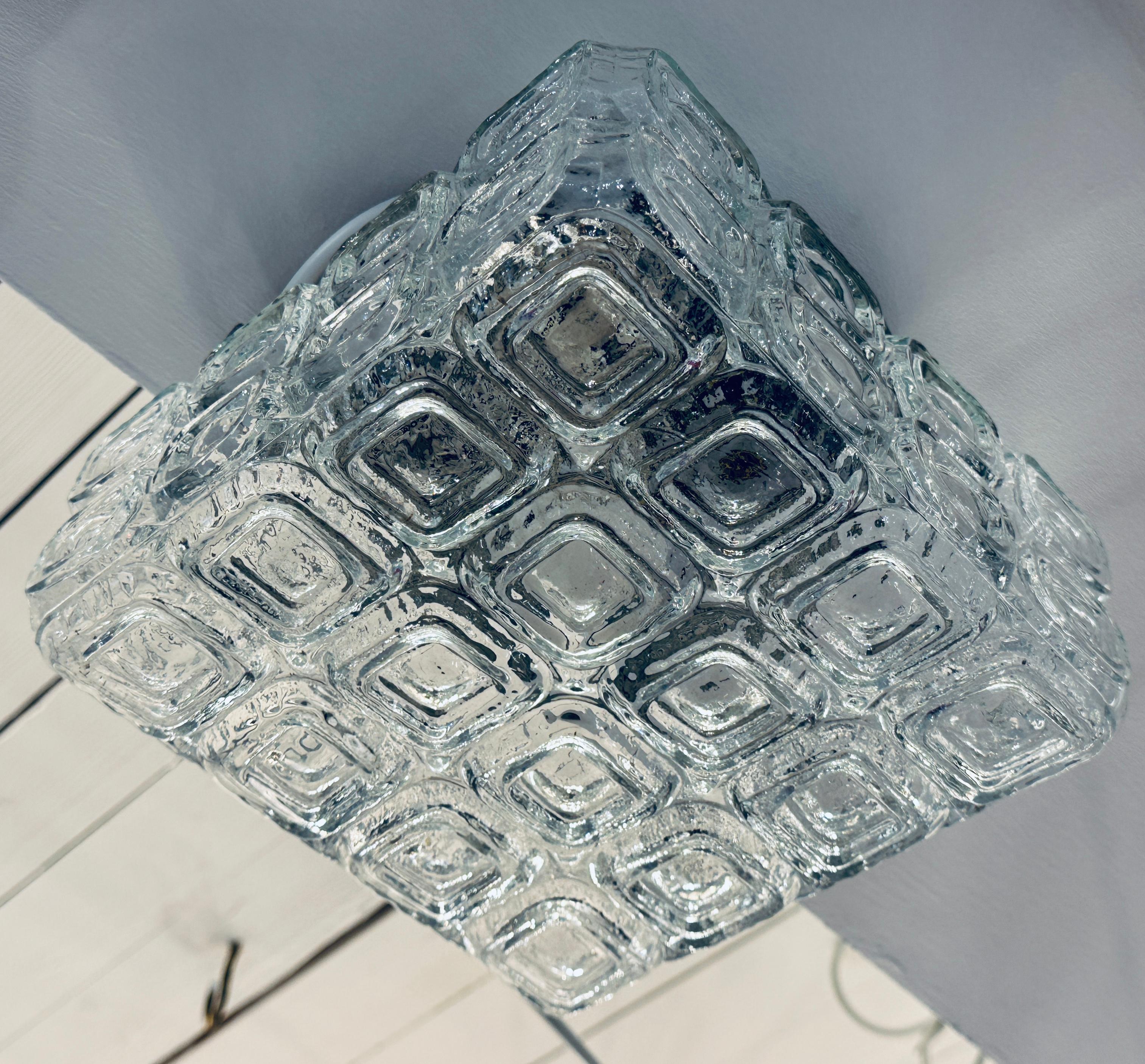 1960s Vintage German WILA Geometric Clear Glass Flush Mount or Wall Light For Sale 2