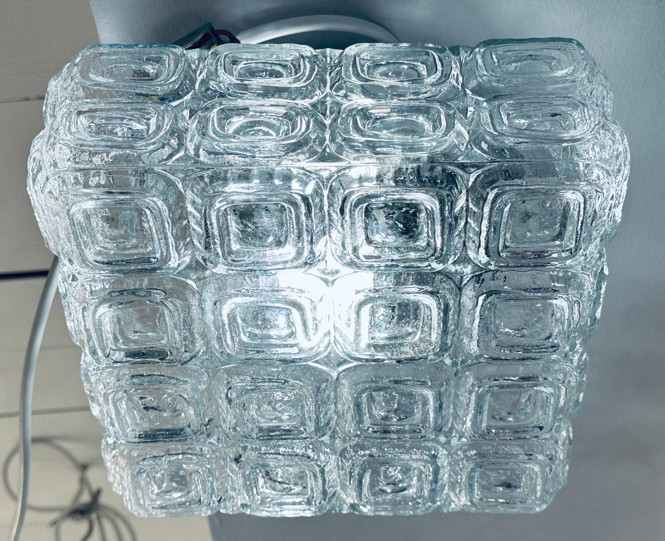 1960s Vintage German WILA Geometric Clear Glass Flush Mount or Wall Light For Sale 3