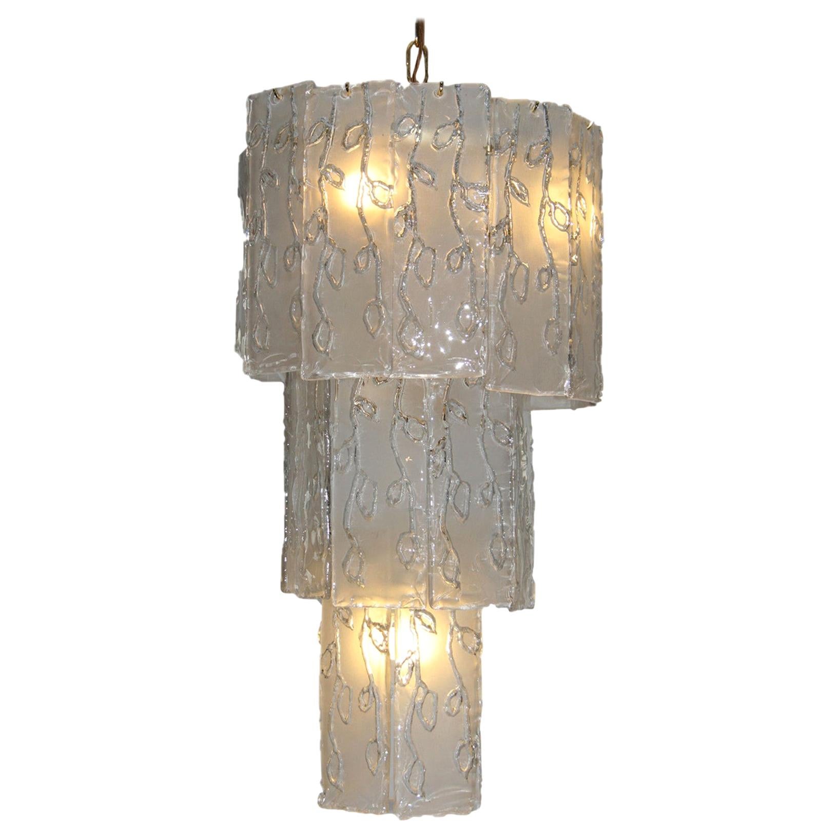 1960s Vintage Glass and Brass Chandelier