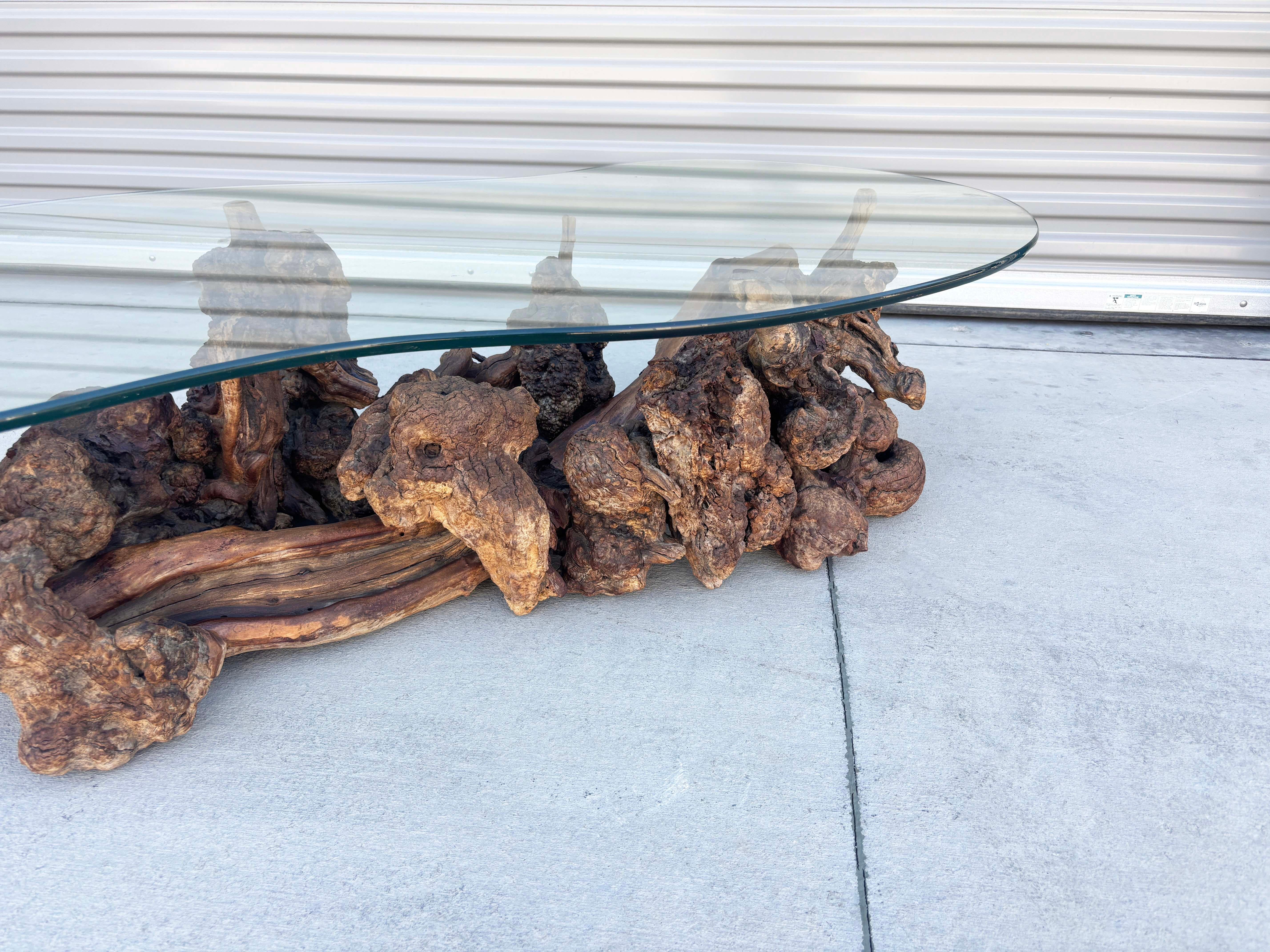 1960s Vintage Glass Burlwood Coffee Table For Sale 4
