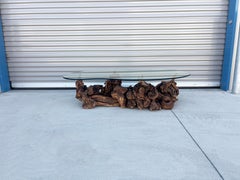 1960s Vintage Glass Burlwood Coffee Table