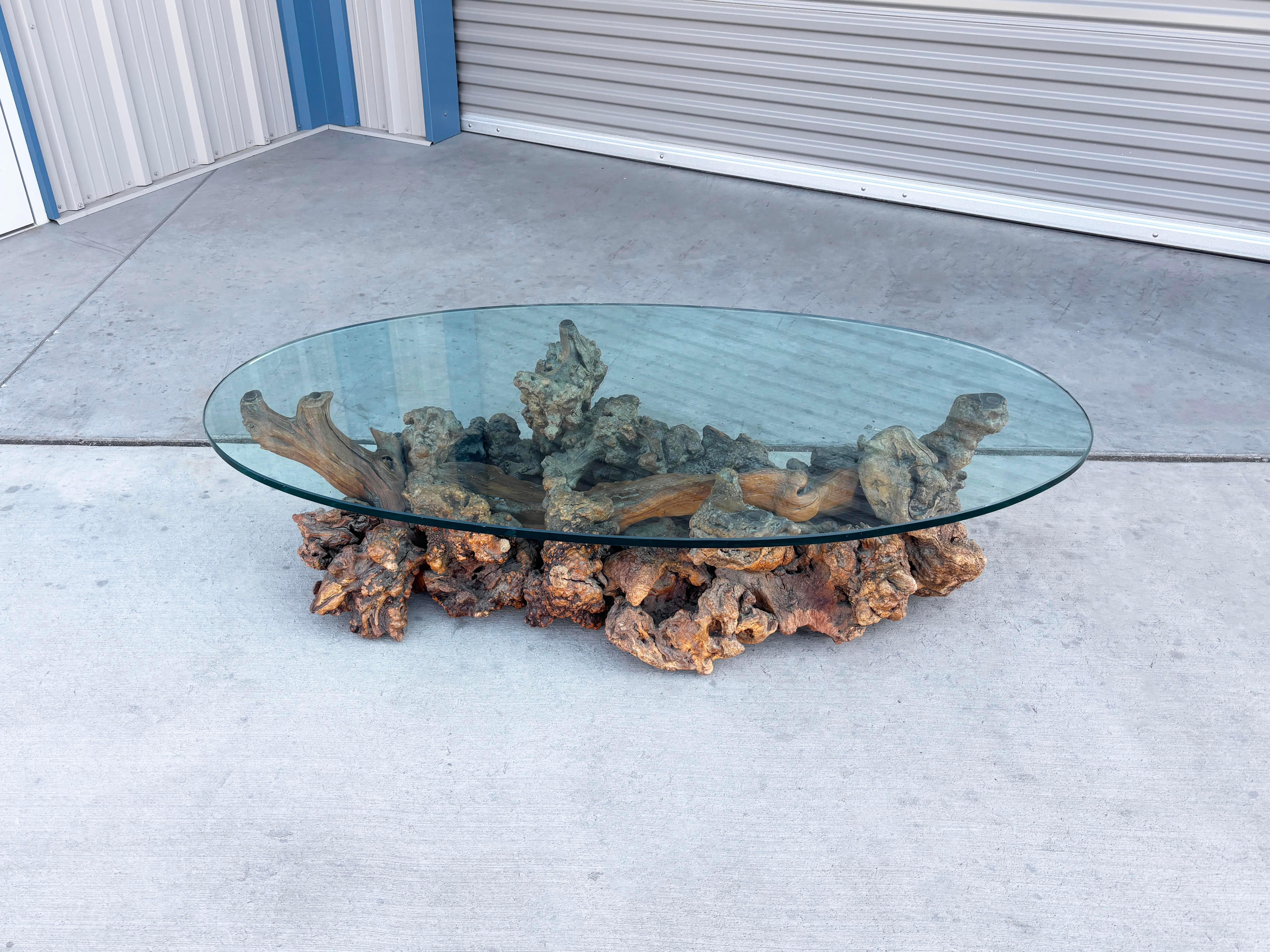 Mid-Century Modern 1960s Vintage Glass Burlwood Coffee Table For Sale