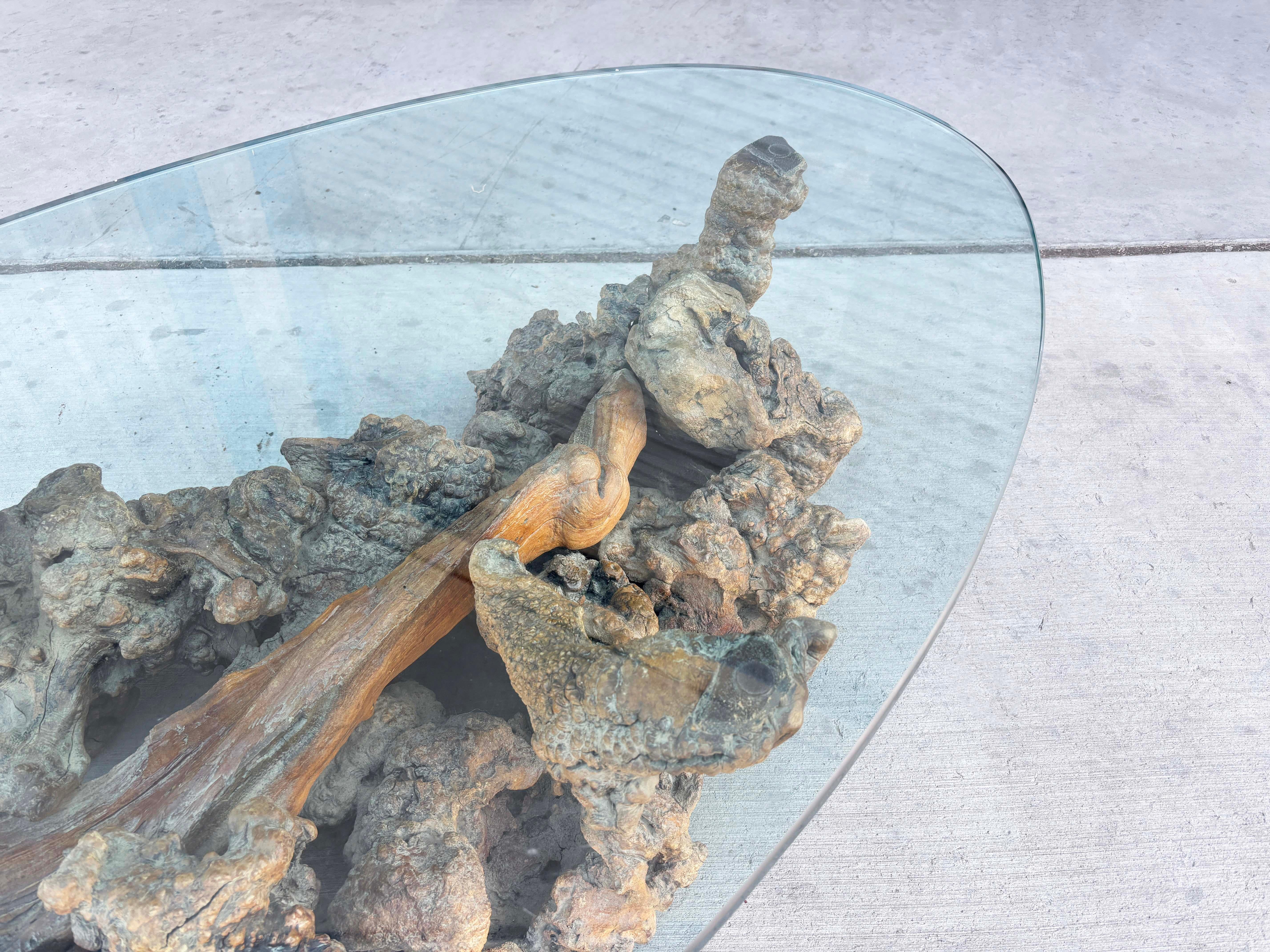 American 1960s Vintage Glass Burlwood Coffee Table For Sale