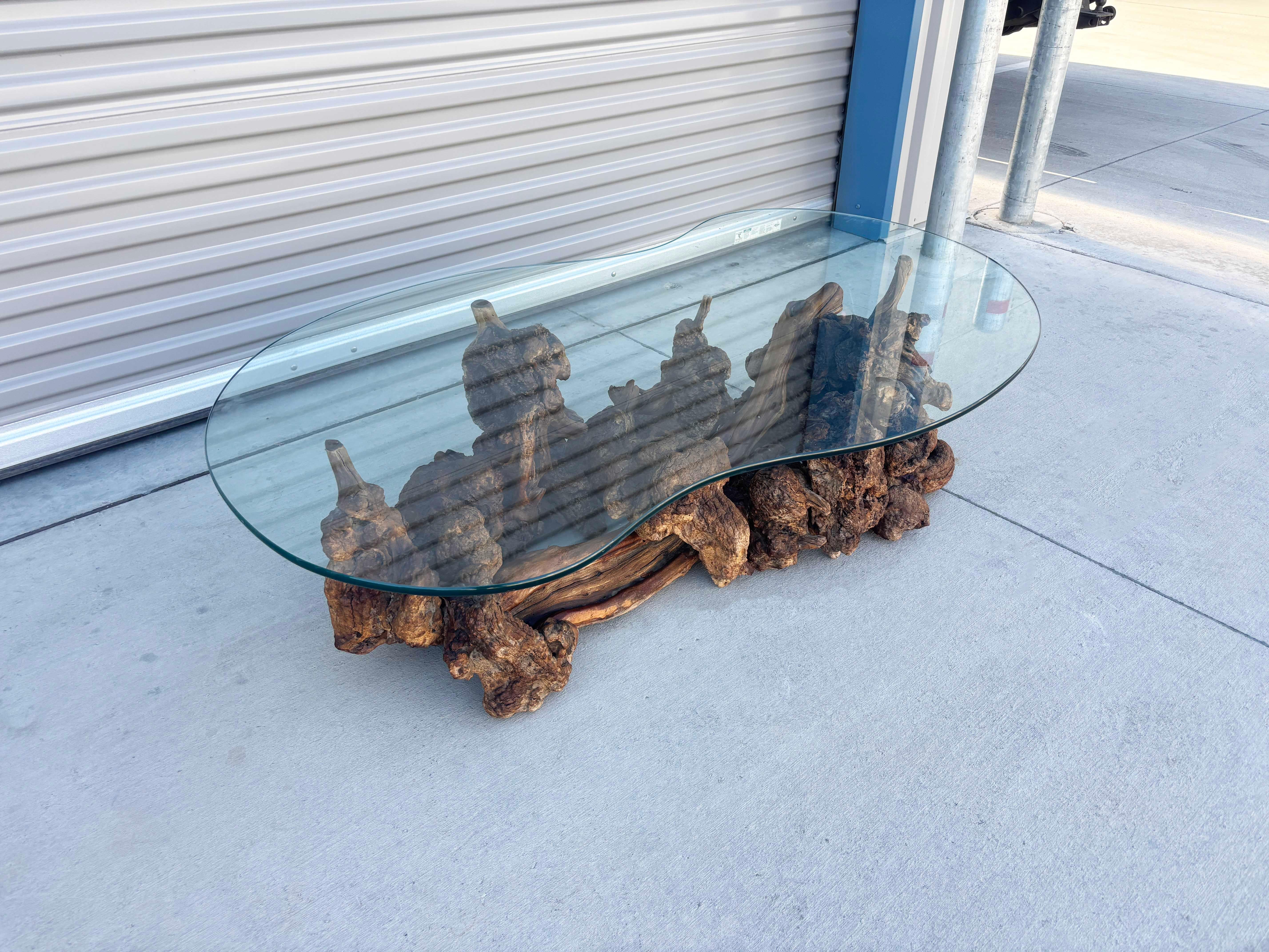 American 1960s Vintage Glass Burlwood Coffee Table For Sale