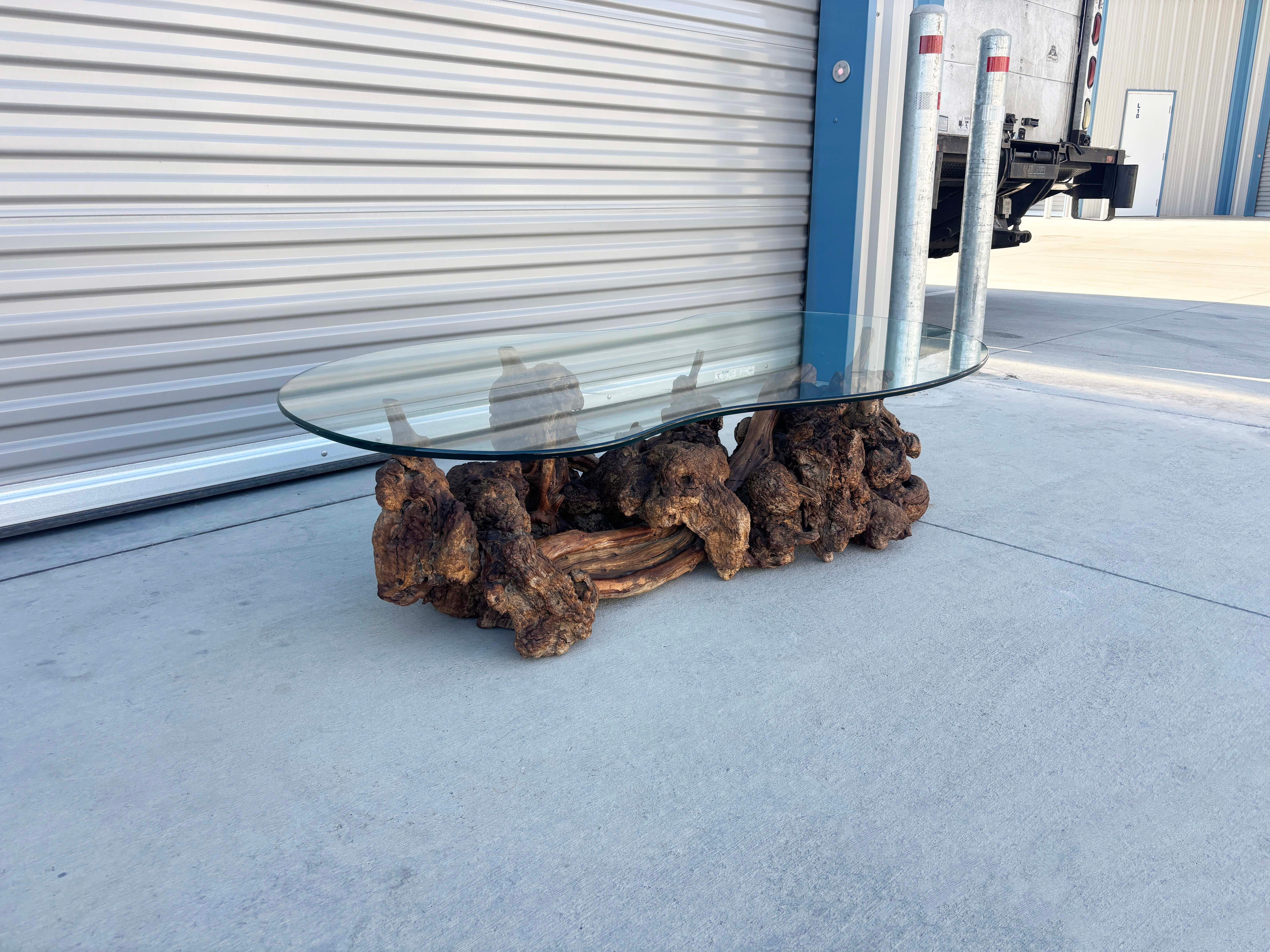1960s Vintage Glass Burlwood Coffee Table In Good Condition For Sale In North Hollywood, CA