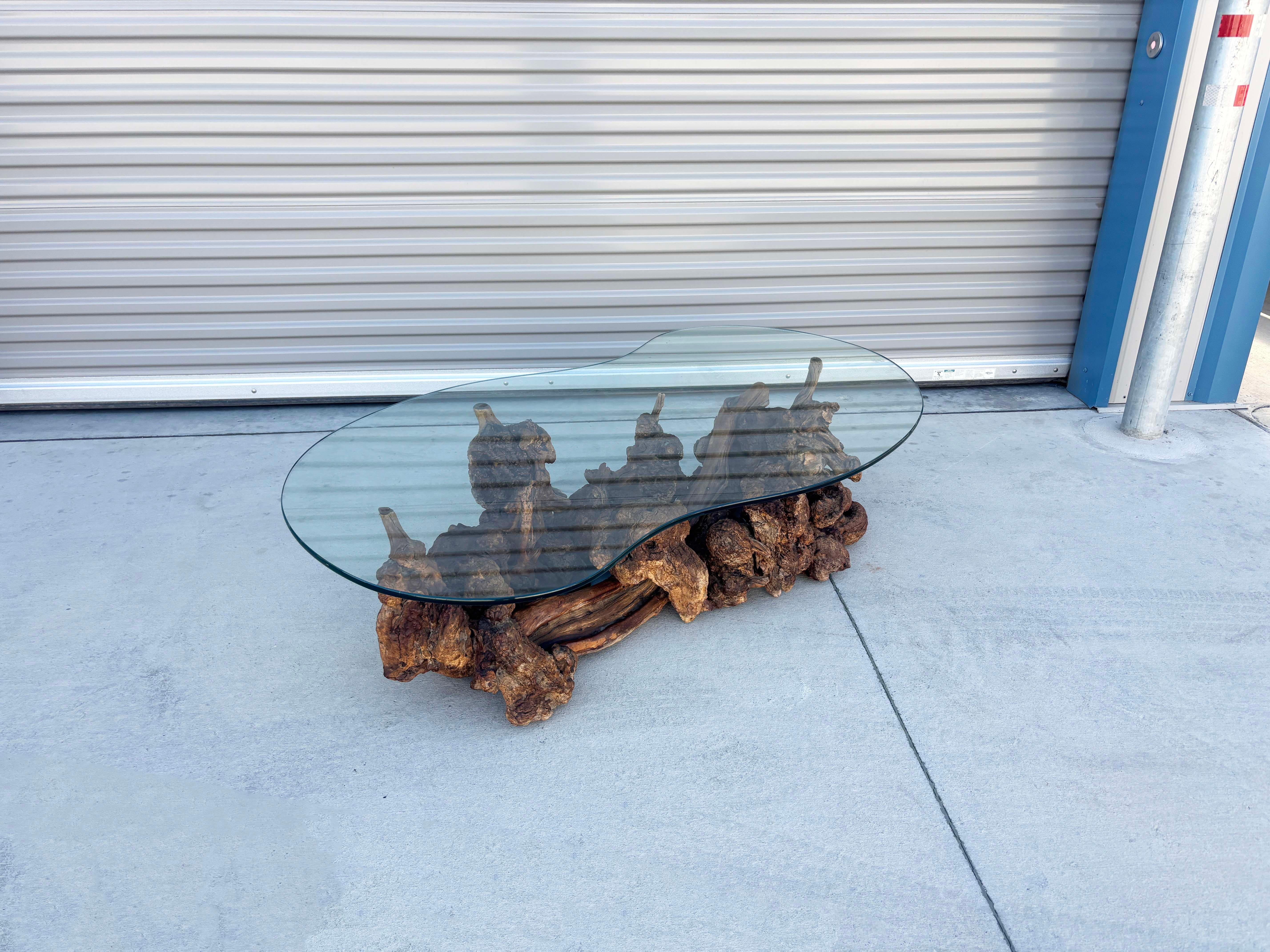 1960s Vintage Glass Burlwood Coffee Table For Sale 1
