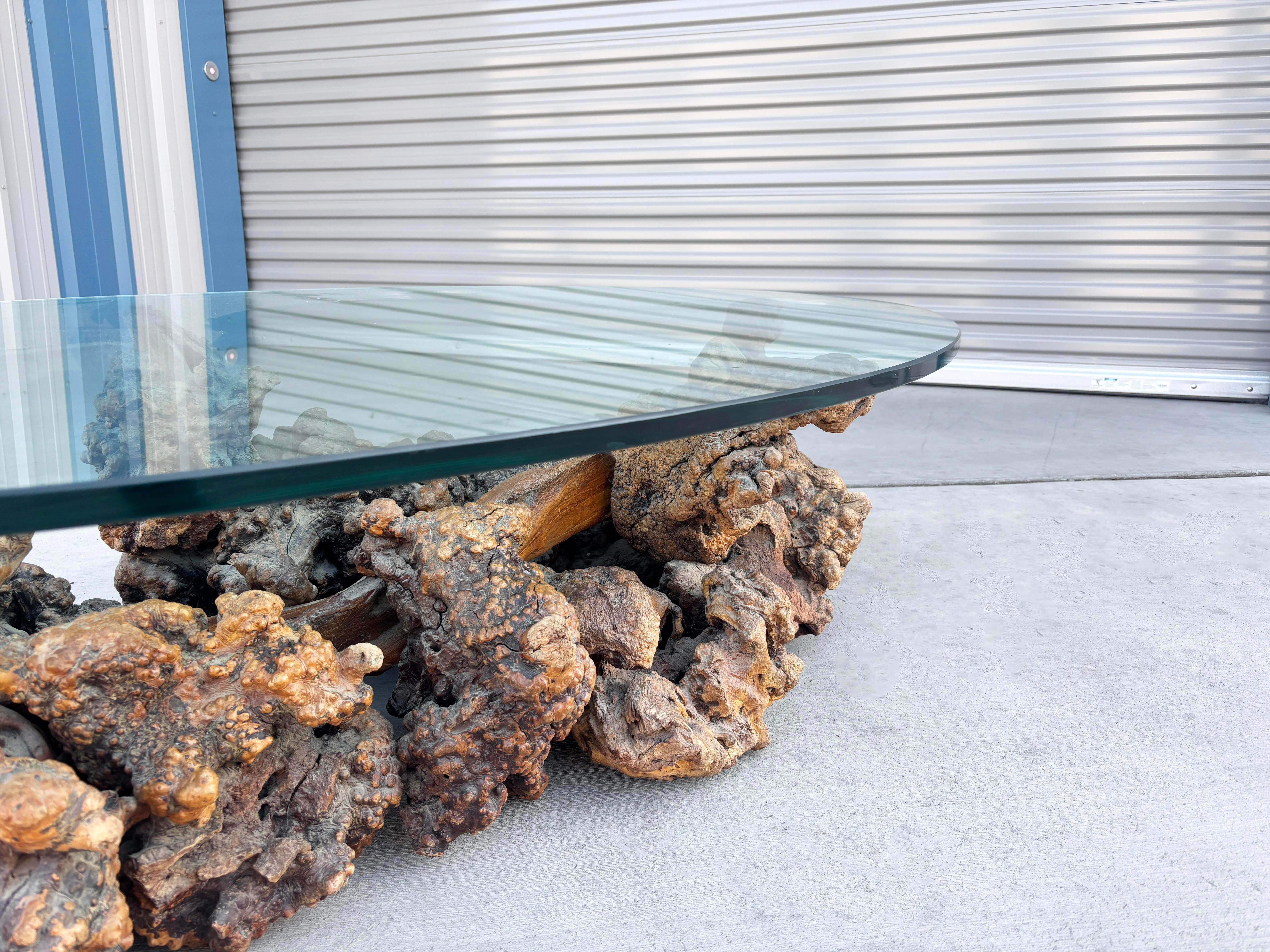1960s Vintage Glass Burlwood Coffee Table For Sale 2