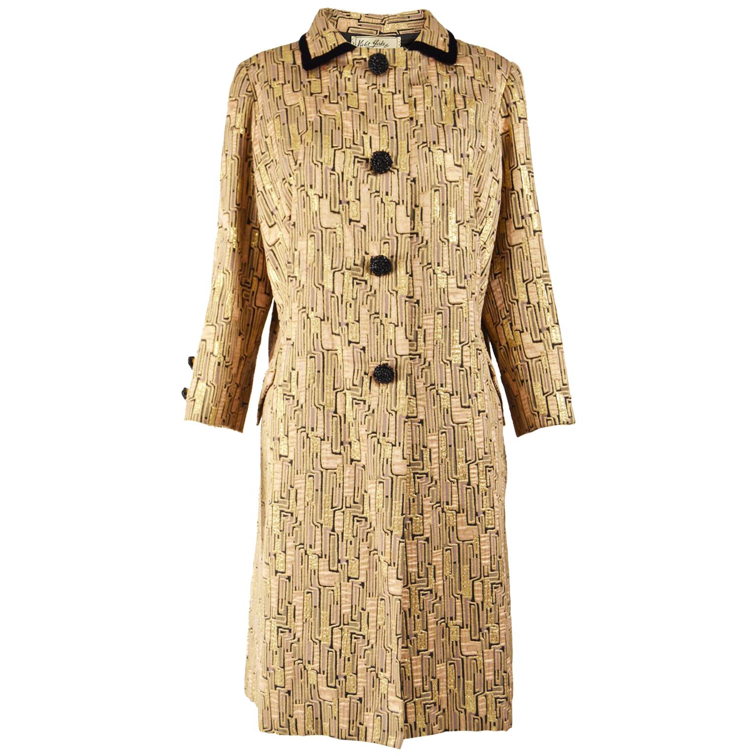 1960s Vintage Gold Brocade Evening Coat For Sale