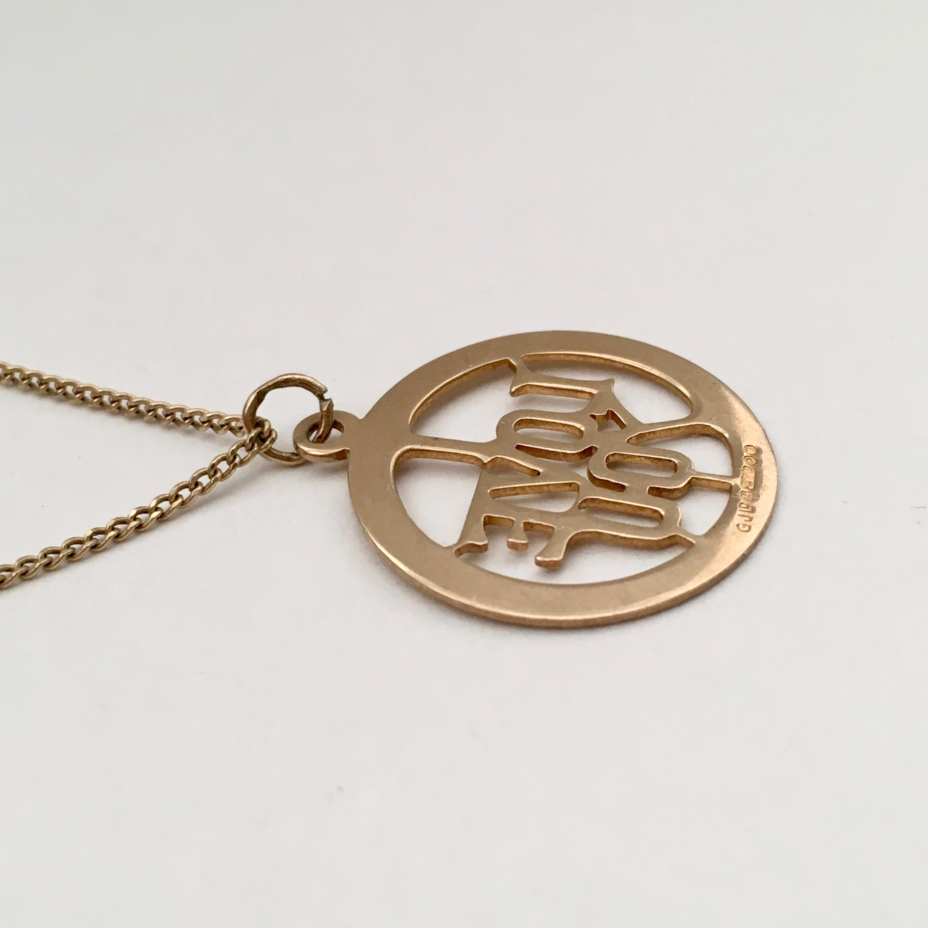 Modern 1960s Vintage Gold Charm Love Token Circle Round Pendant i Love You Lettering For Sale